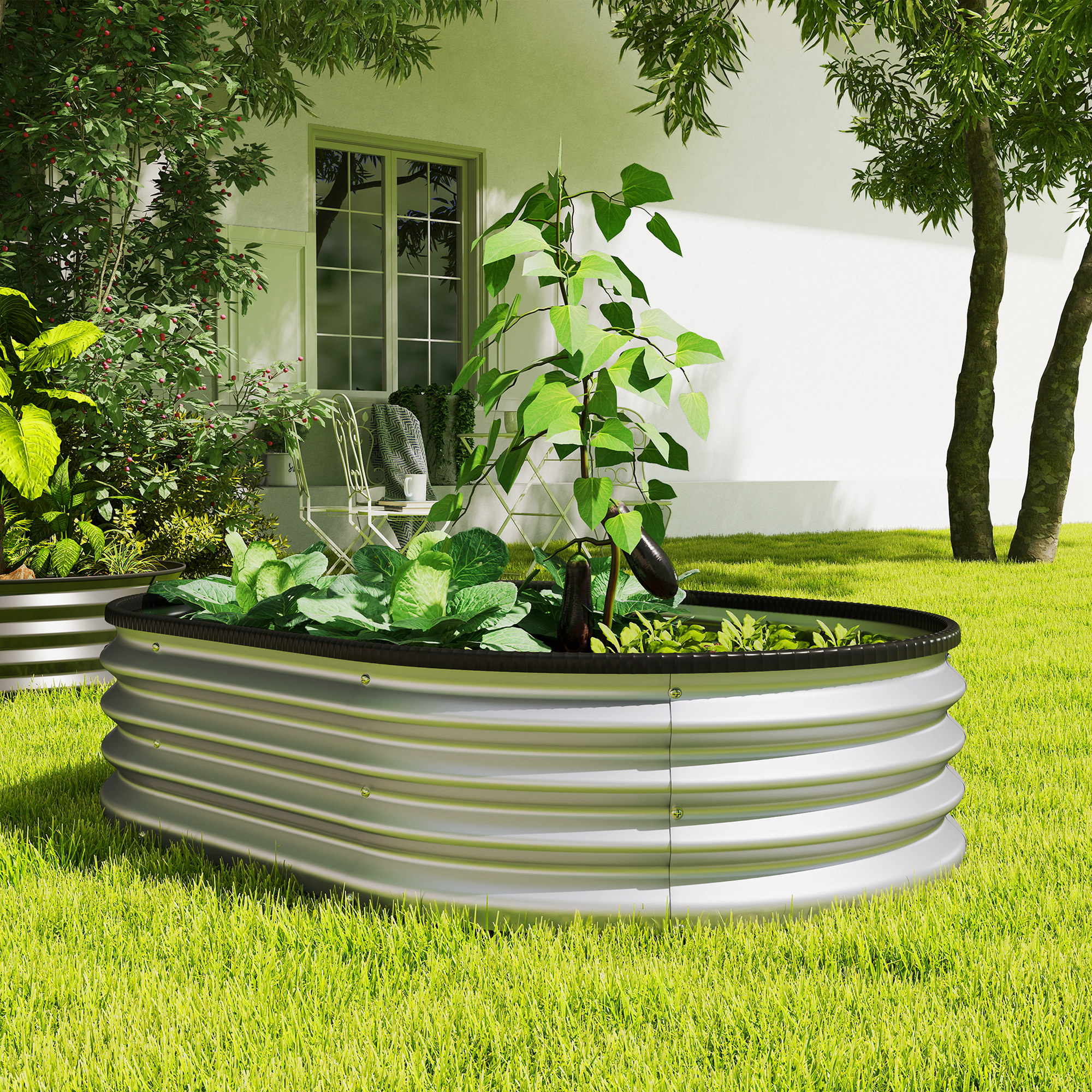 Hochbeet Metall 2er Set 135 x 90 x 30cm Oval Hochbeete mit Gummistreifen