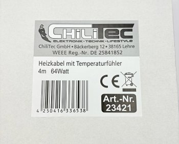 Heizkabel mit Temperaturfühler, 4m, 64Watt, Frostschutz für Wasserleitungen