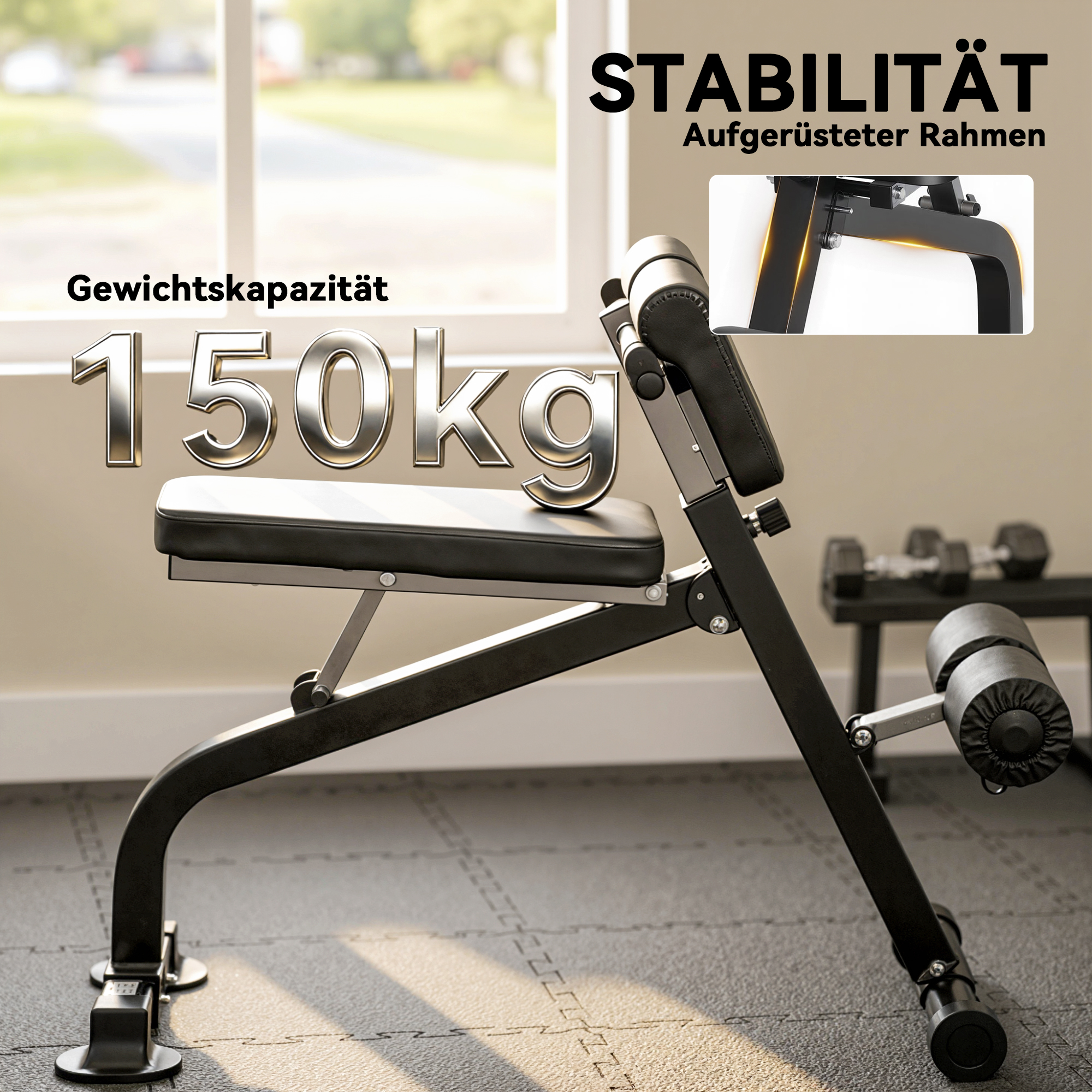 Trainingsbank, Hantelbank, Fitnessbank, Stahlrahmen, Schwarz