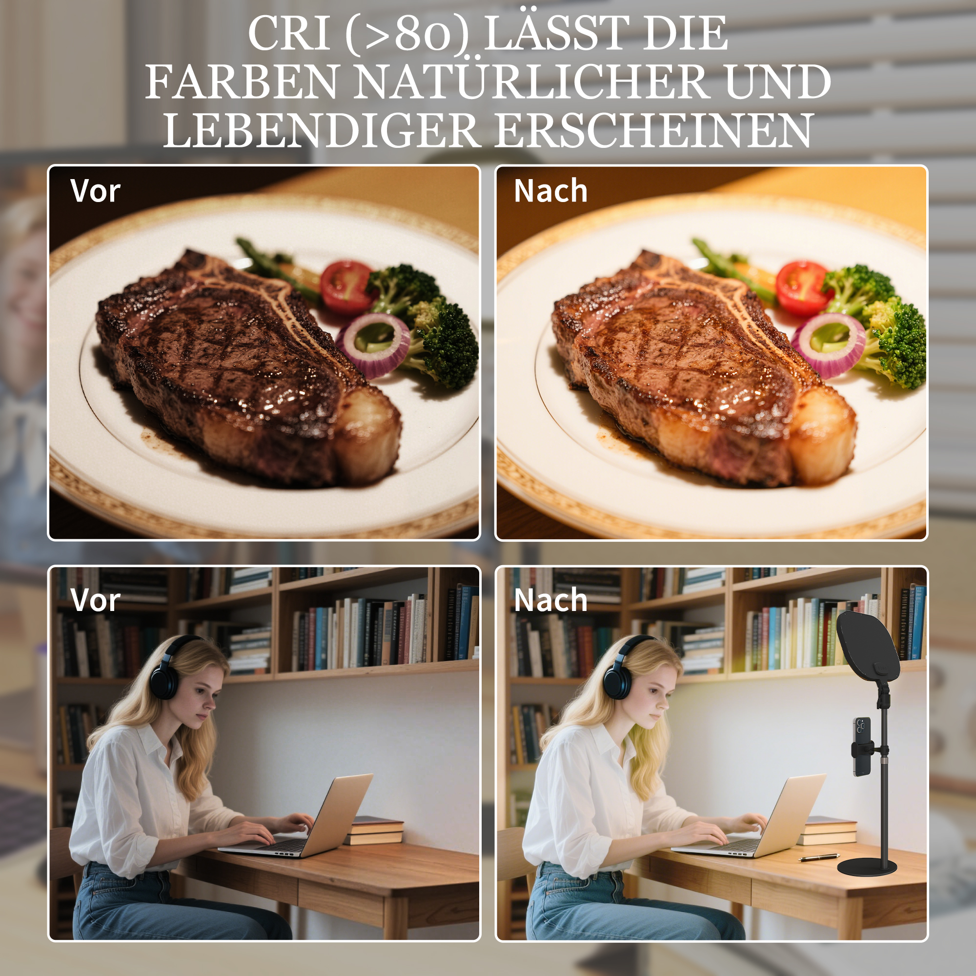 LED-Nachttischlampe, 10 Dimmstufen, 5 Farben, Speicherfunktion, Metall, Schwarz