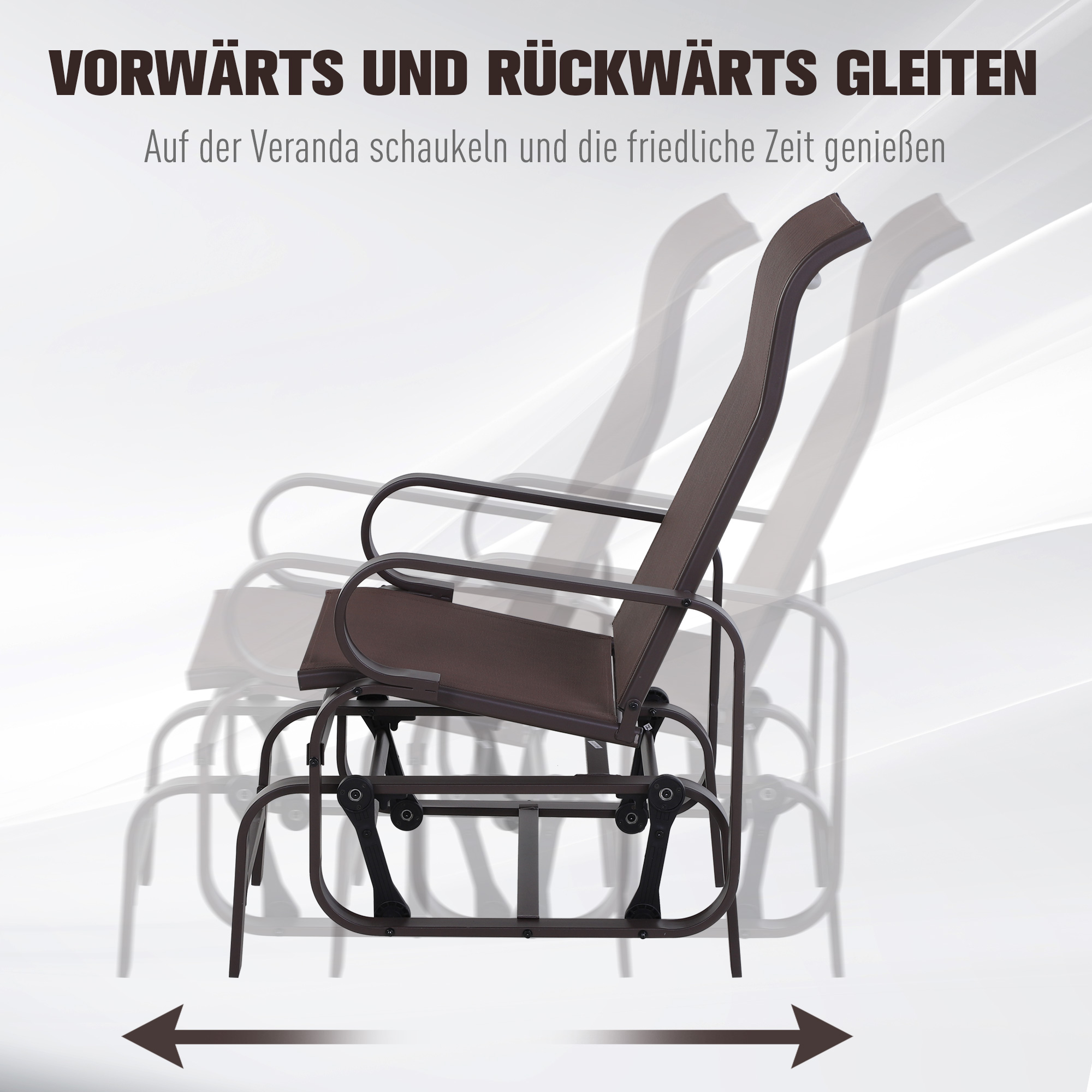 Schaukelstuhl Garten Gartenstuhl Relaxstuhl Gartenschaukel Garten Metall Schaukel Stuhl für Garten Terrasse Balkon Texteline Braun 60 x 78 x 105 cm