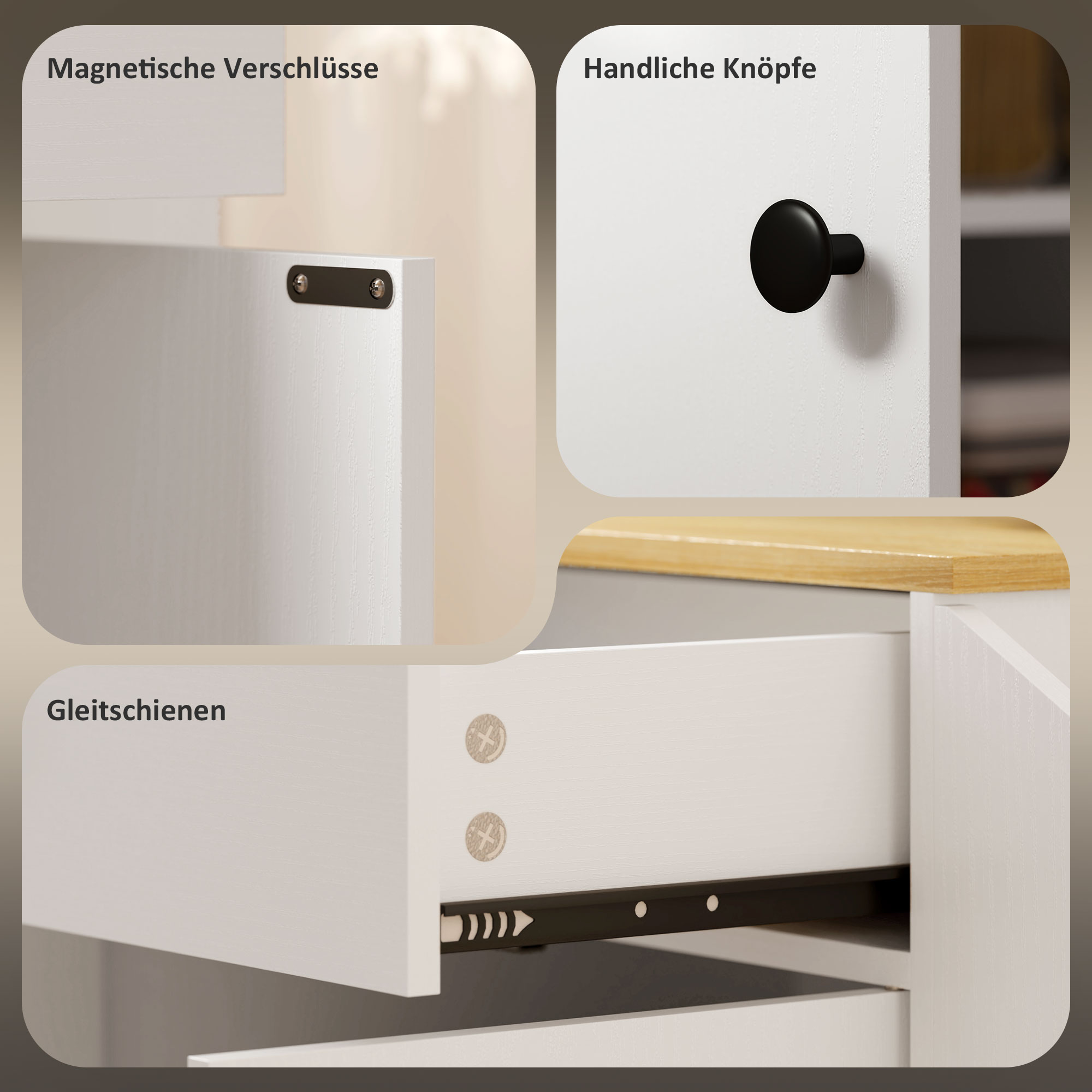 Küchenwagen mit Schublade, Schrankfach, Gewürzregal, Handtuchstange,  82 x 38 x 86,5 cm, Weiß/Eiche