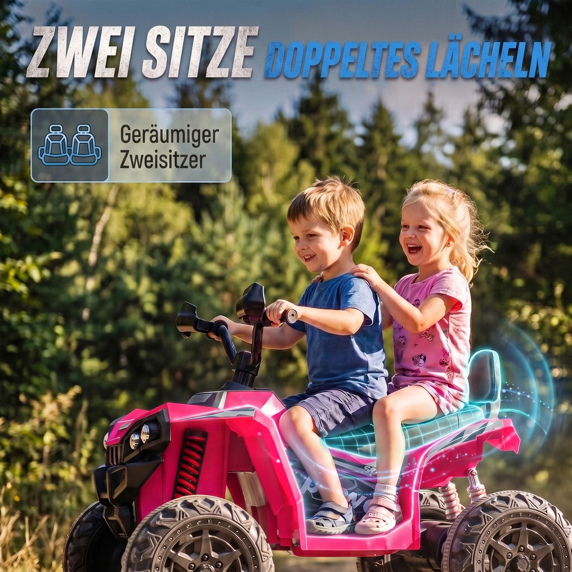 Kinder Quad Elektro 24V 2-Sitzer Elektro ATV 4–6 km/h Kinderquad mit Lithium-Akku 2 120W Motoren 4-Rad-Federung