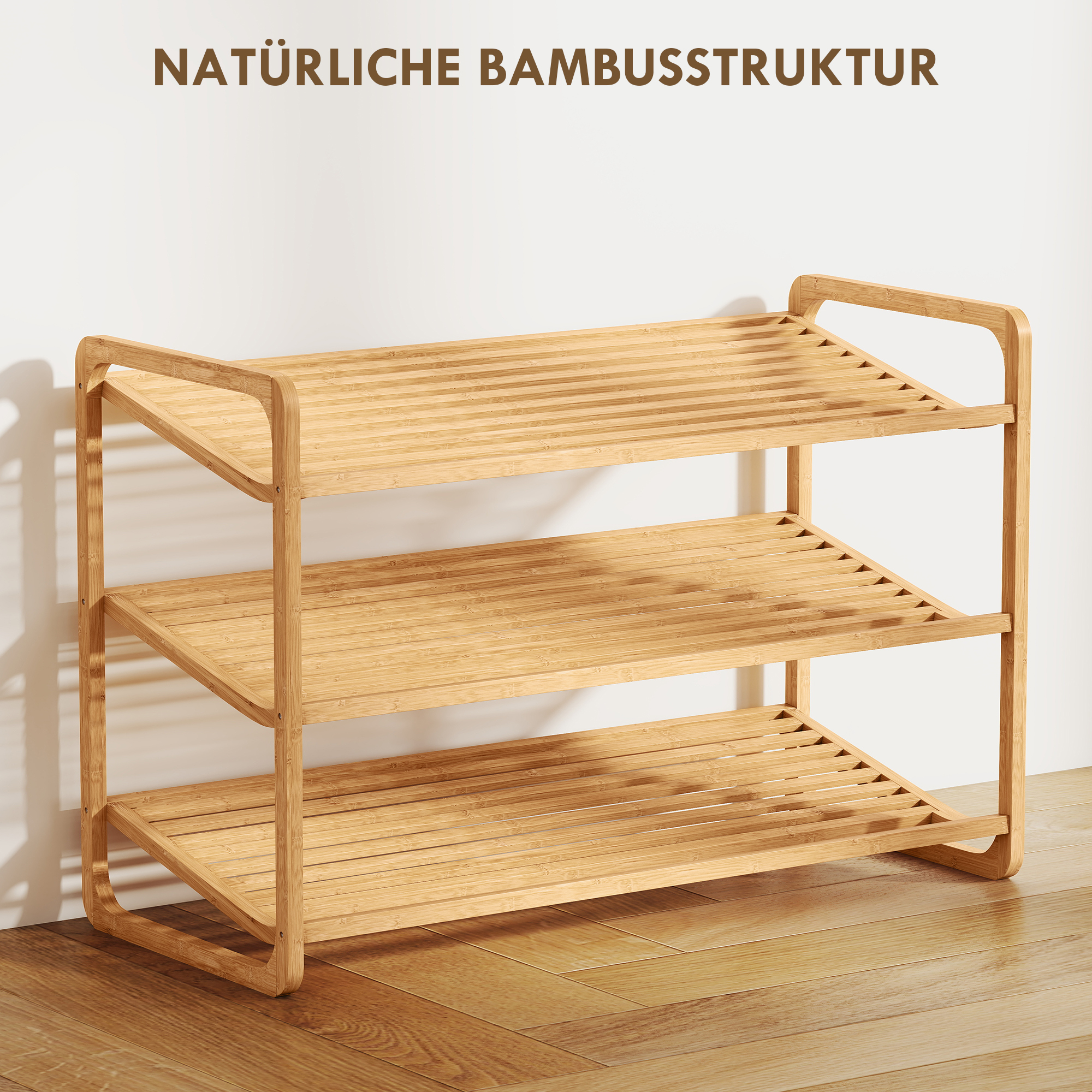 Bambusregal, Schuhregal, Flurregal, 3-stufiges Design, 30 kg Belastbarkeit, Holz