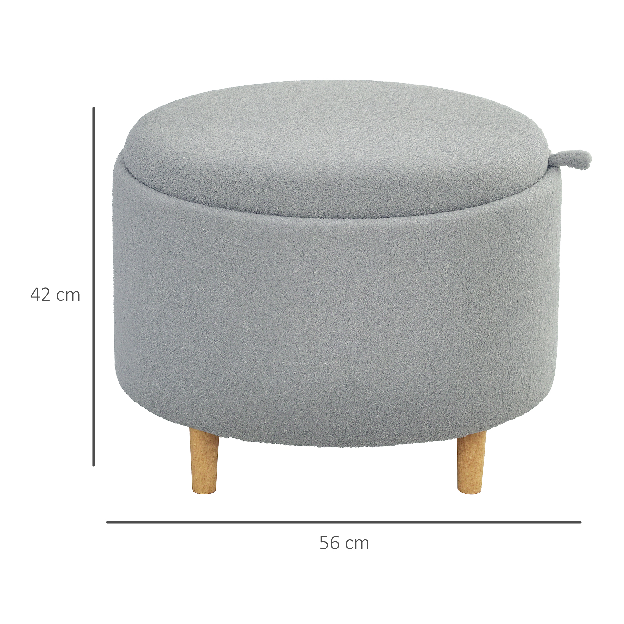 Hocker Polsterhocker, Teddyfleece, versteckter Stauraum, umkehrbarer Deckel, 56 cm x 56 cm x 42 cm, Grau