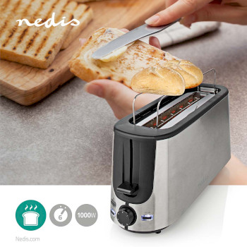 Toaster | 1 Langer Schlitz | Bräunungsstufen: 6 | Auftaufunktion | Aluminium
