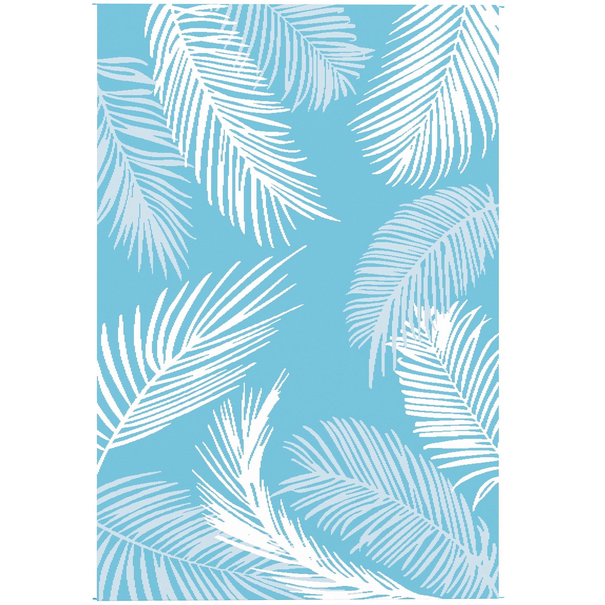 Outdoor Teppich wendbarer robuster Wetterfest Outdoorteppich mit Tragetasche Bodenankern 274 x 182 cm Hellblau+Weiß