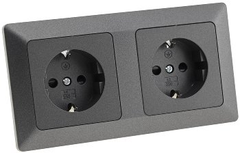 MILOS Set 2 Steckdosen + 2-fach Rahmen / 250V~/ 16A, Steckanschluss, Anthrazit
