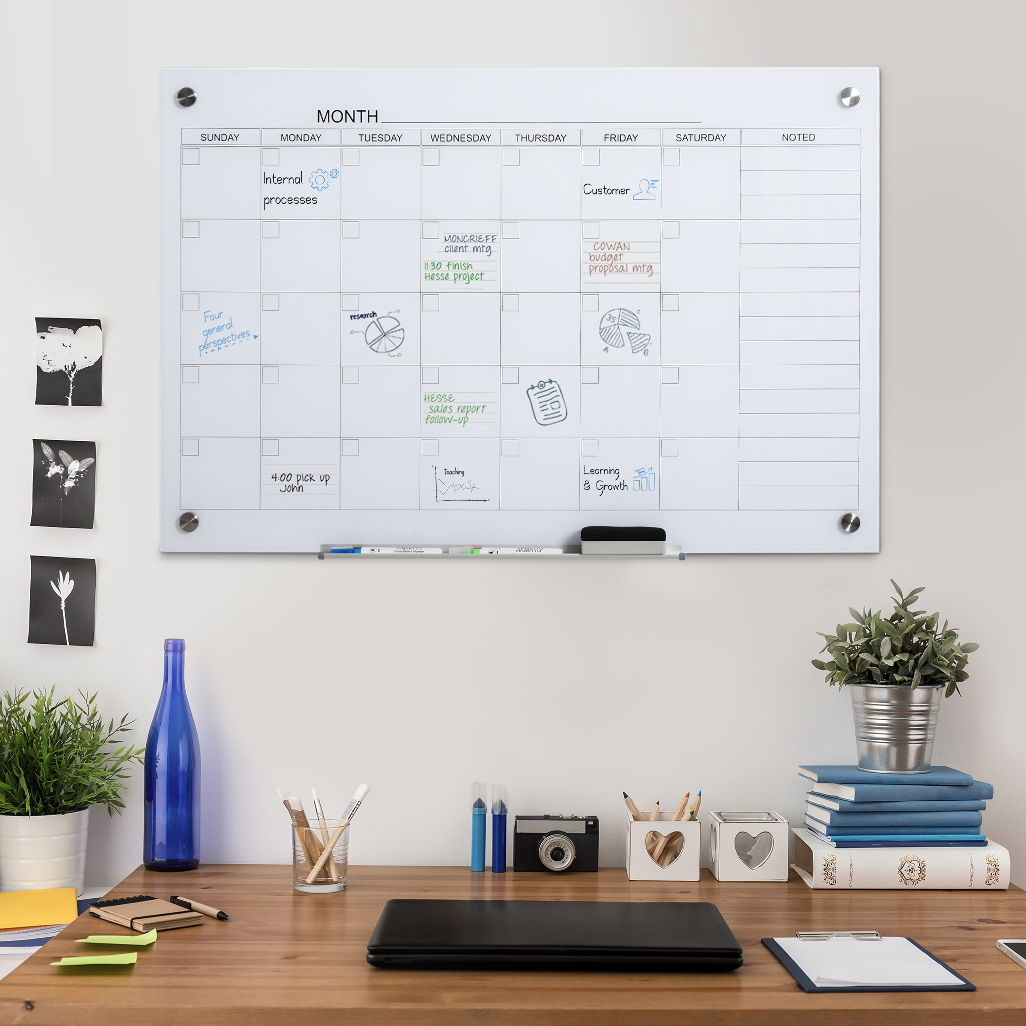 Whiteboard Kalender 90 x 60cm Wandkalender mit Stiftablage Trocken Abwischbar Wochenplaner mit 4 Stifte, Radierer, Monatskalender für Büro Schule Küche Zuhause