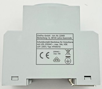 Schutzkontakt-Steckdose für Hutschiene, mit LED, 230V, 16A, VDE