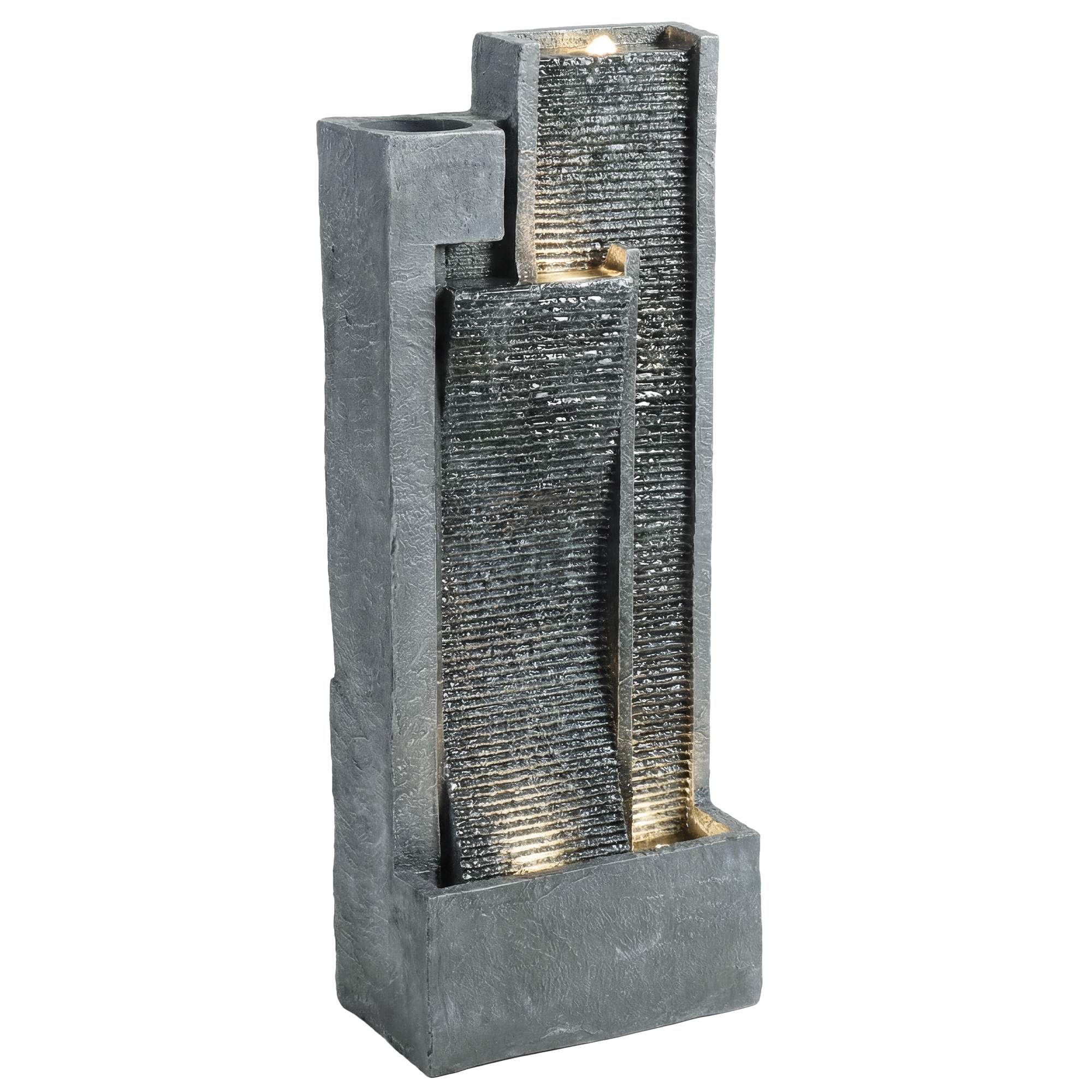 Springbrunnen 3-stufig Gartenbrunnen mit LED Beleuchtung Pflanzkübel Pumpe Steinoptik, Verstellbar 38 x 19 x 101 cm