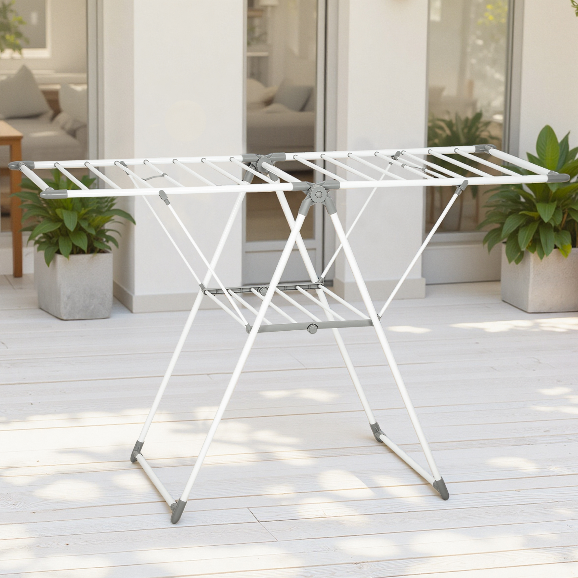 Wäscheständer 1,565 m Trockenlänge Faltbarer Standtrockner mit 2 Ebenen, verstellbare Flügel, Flügelwäscheständer, Weiß