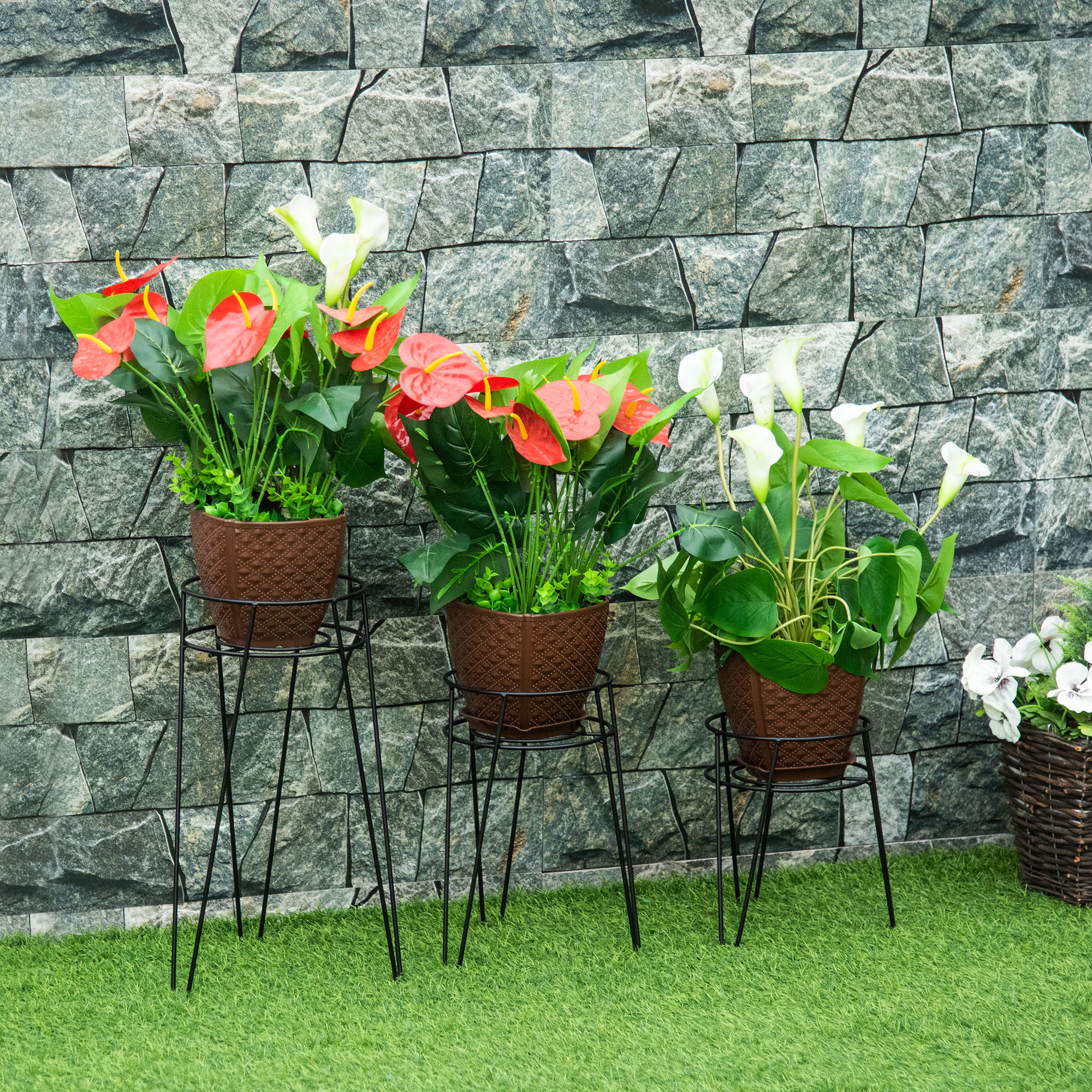 Blumenständer 3er Set aus Metall Pflanzenständer Set Blumenhocker Blumentopfhalter Pflanzenhocker für Blumentopf bis Ø16 cm Schwarz