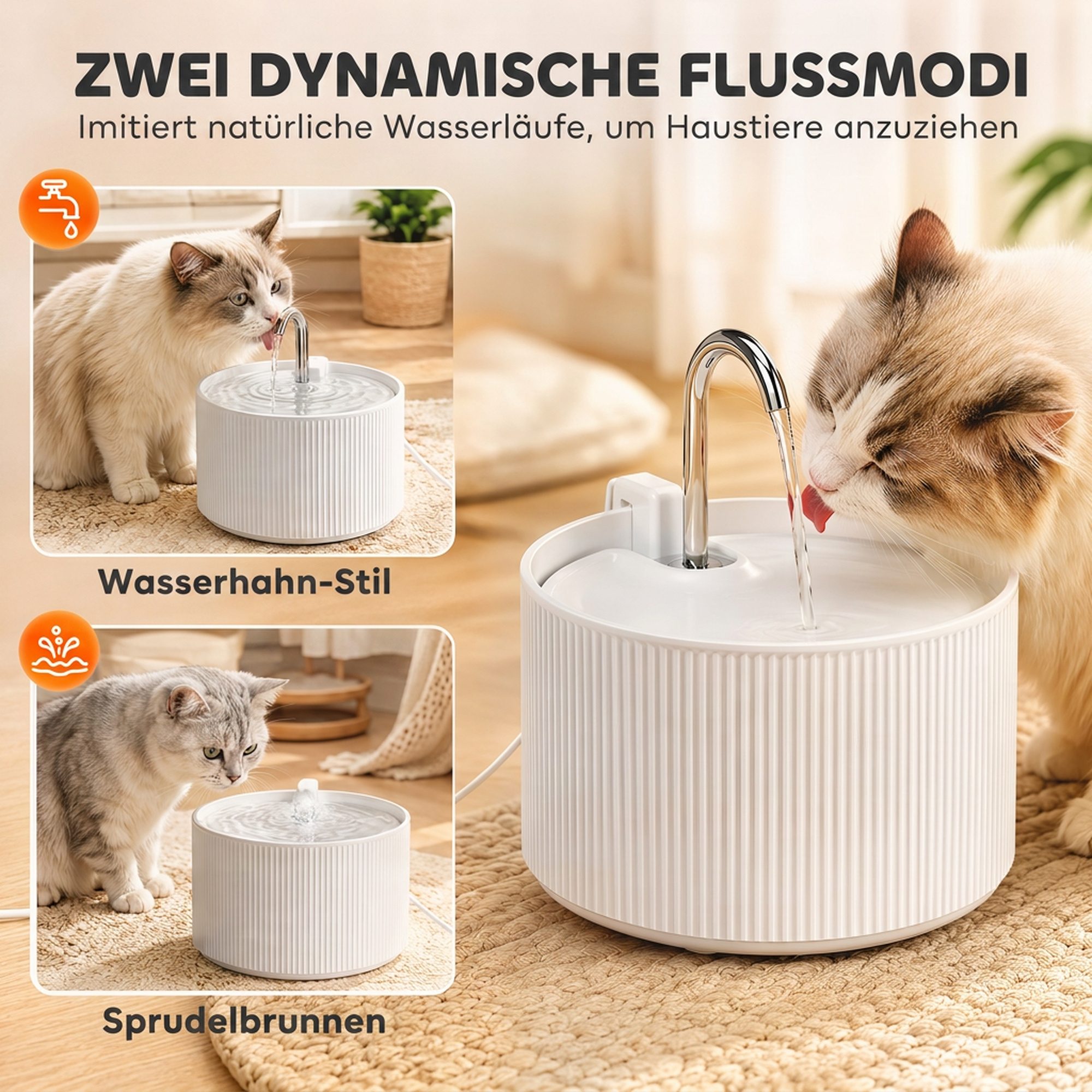 Katzenbrunnen 2,2L Keramik Trinkbrunnen mit 4-fach Filtersystem 2 Modi 1 Filter & Schaumstoff Ultraleise Pumpe, BPA-frei
