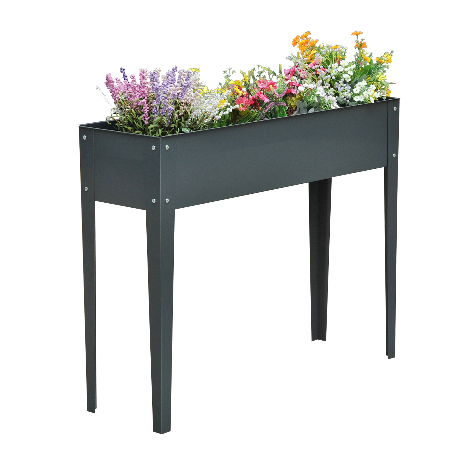 Hochbeet, Kräuterbeet, Pflanzkasten mit 3 Abflusslöchern, Blumenkasten mit Füßen, Metall, 100 x 30 x 80 cm