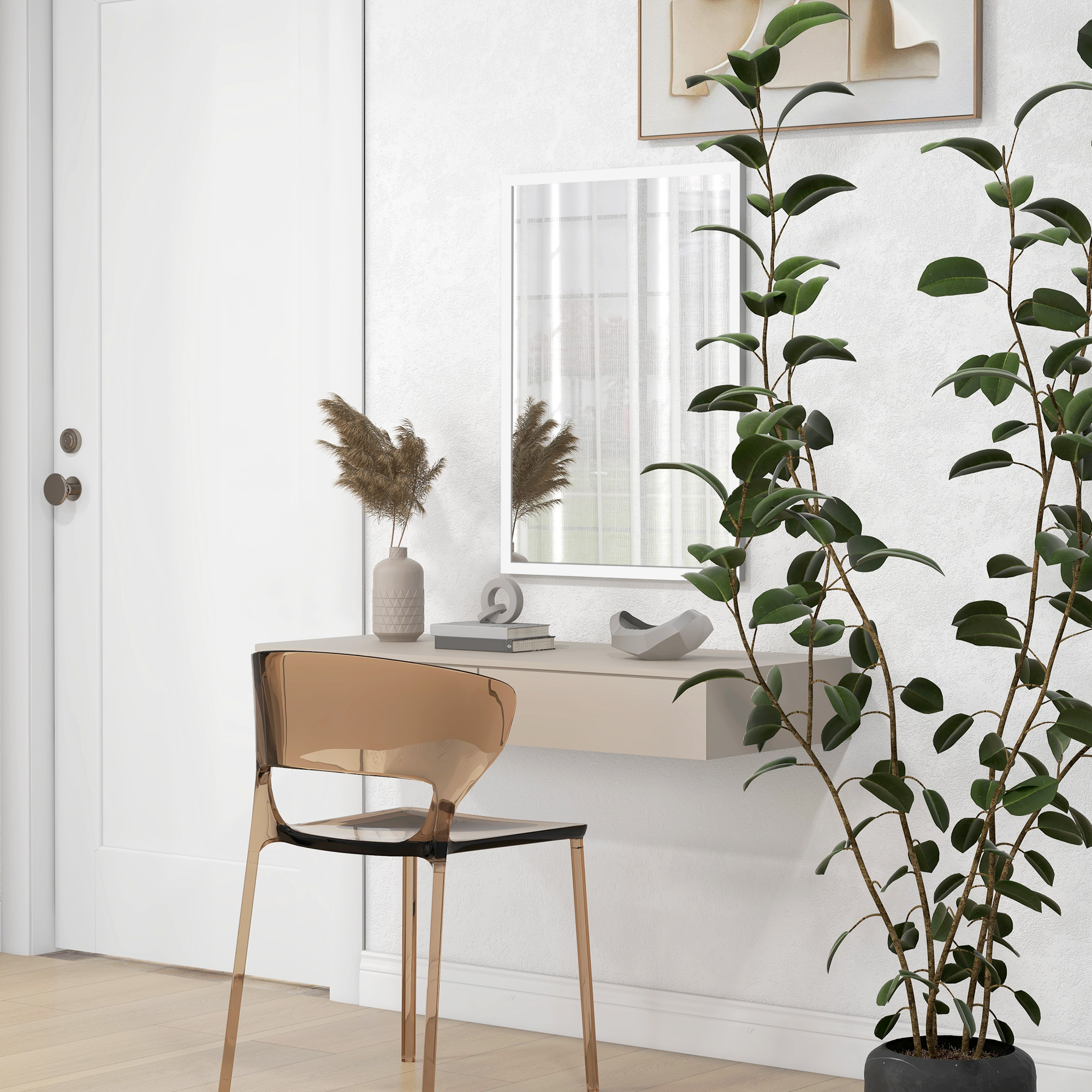 Wandspiegel, 50 x 70 cm, Rahmen in Holzoptik, einfache Montage, inkl. Schrauben