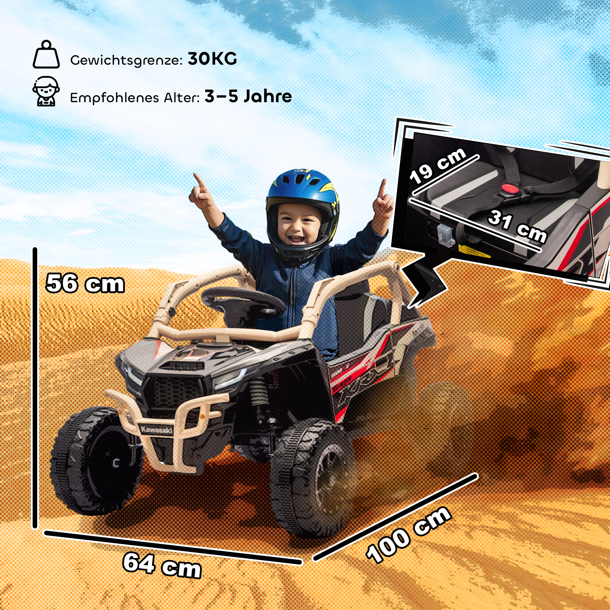 12V Geländefahrzeug für Kinder, Fernbedienung, LED-Lichter, Musik, Hupe, für Kinder von 3-8 Jahren, Gelb