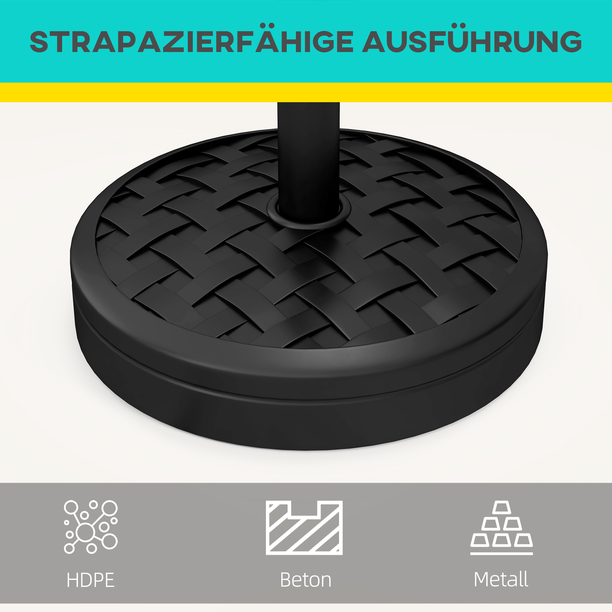 Sonnenschirmständer aus Beton 18 kg Schirmständer, Rund Schirmhalter für Sonnenschirm 32/38/48mm Schwarz