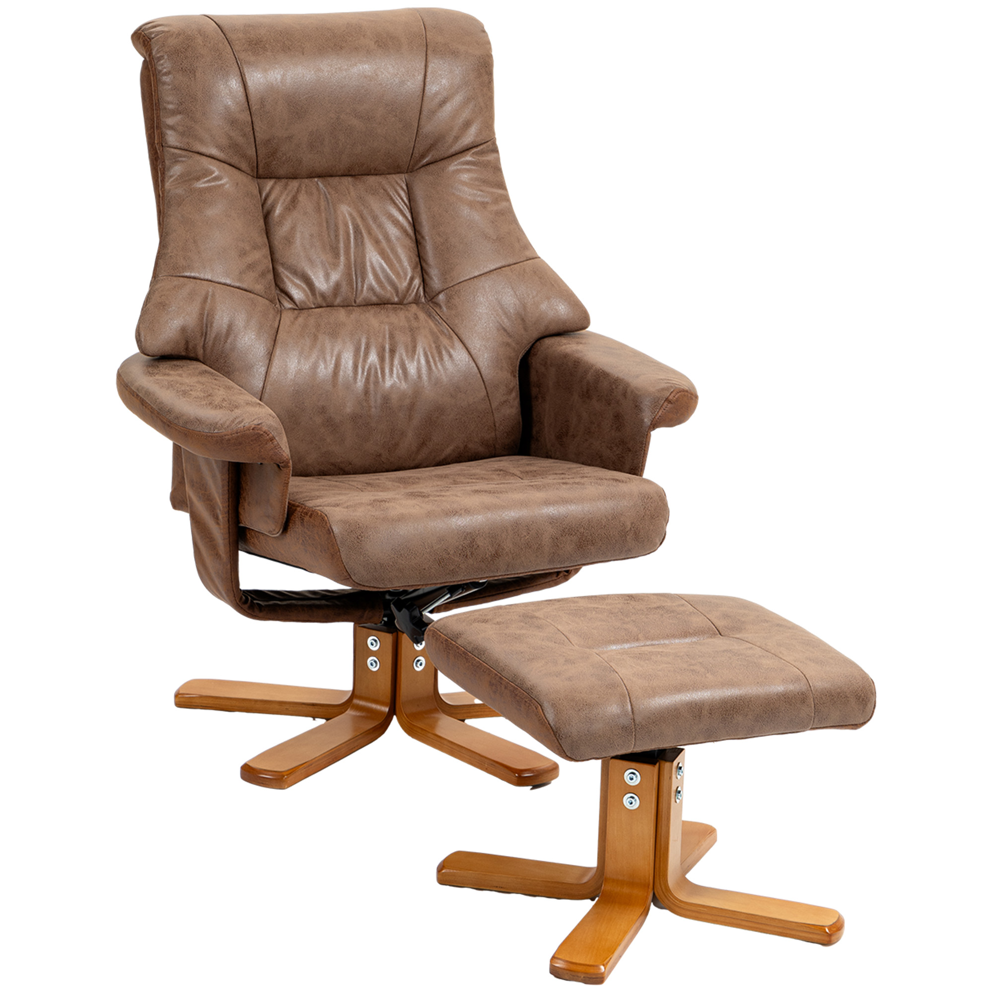 Relaxsessel mit Hocker, 360° drehbar, 135° neigbar, atmungsaktiver Bezug, 78 x 82,5 x 109 cm, braun