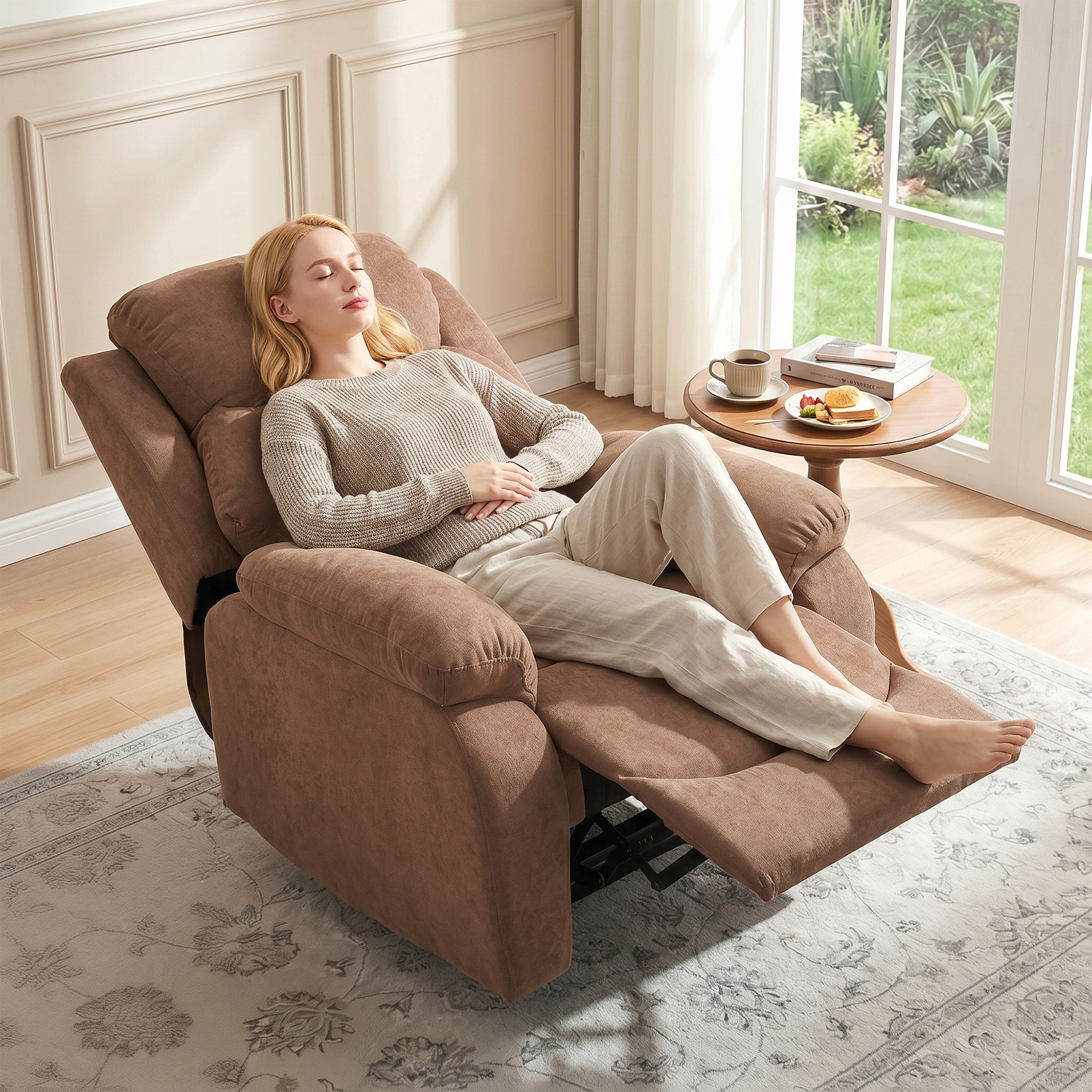 Relaxsessel, Fernsehsessel mit Liegefunktion, Leinenoptik, für Wohnzimmer, Schlafzimmer Dunkelbraun