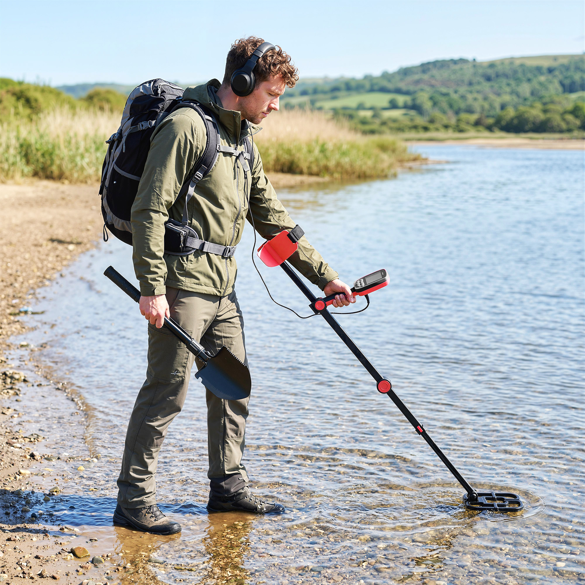Metalldetektor IP68 Wasserdicht faltbar Metallsuchgerät mit 4 Modi Kopfhörer Schaufel Tragetasche LCD-Display