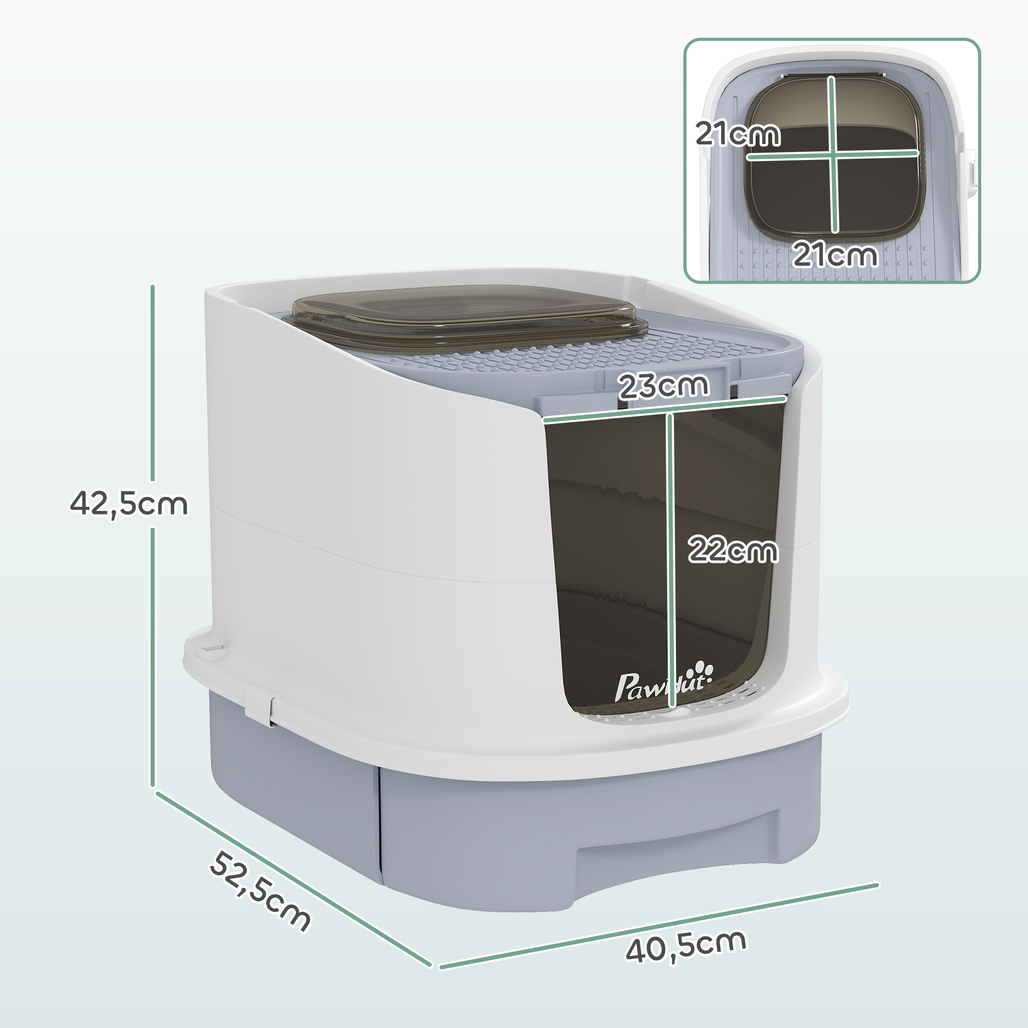 Katzenklo mit Deckel Obenliegender Eingang Schaufel ausziehbares Tablett für Katzen bis 4,5 kg, 40,5x52,5x42,5 cm Grau