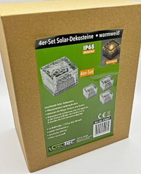 Solar Dekosteine IP65, 4er Set, mit Dämmerungssensor, Warmweiß