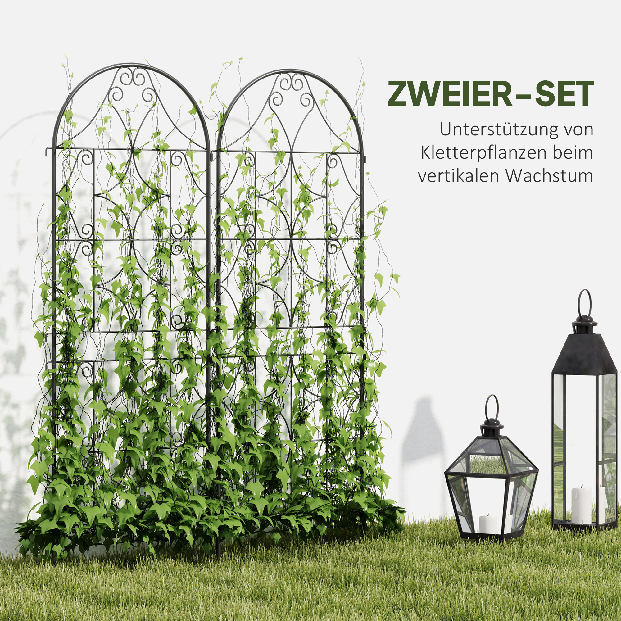 Rankgitter Metall 2er Set zum Stecken rostfrei Rankhilfe für Kletterpflanzen 50x150 cm Schwarz