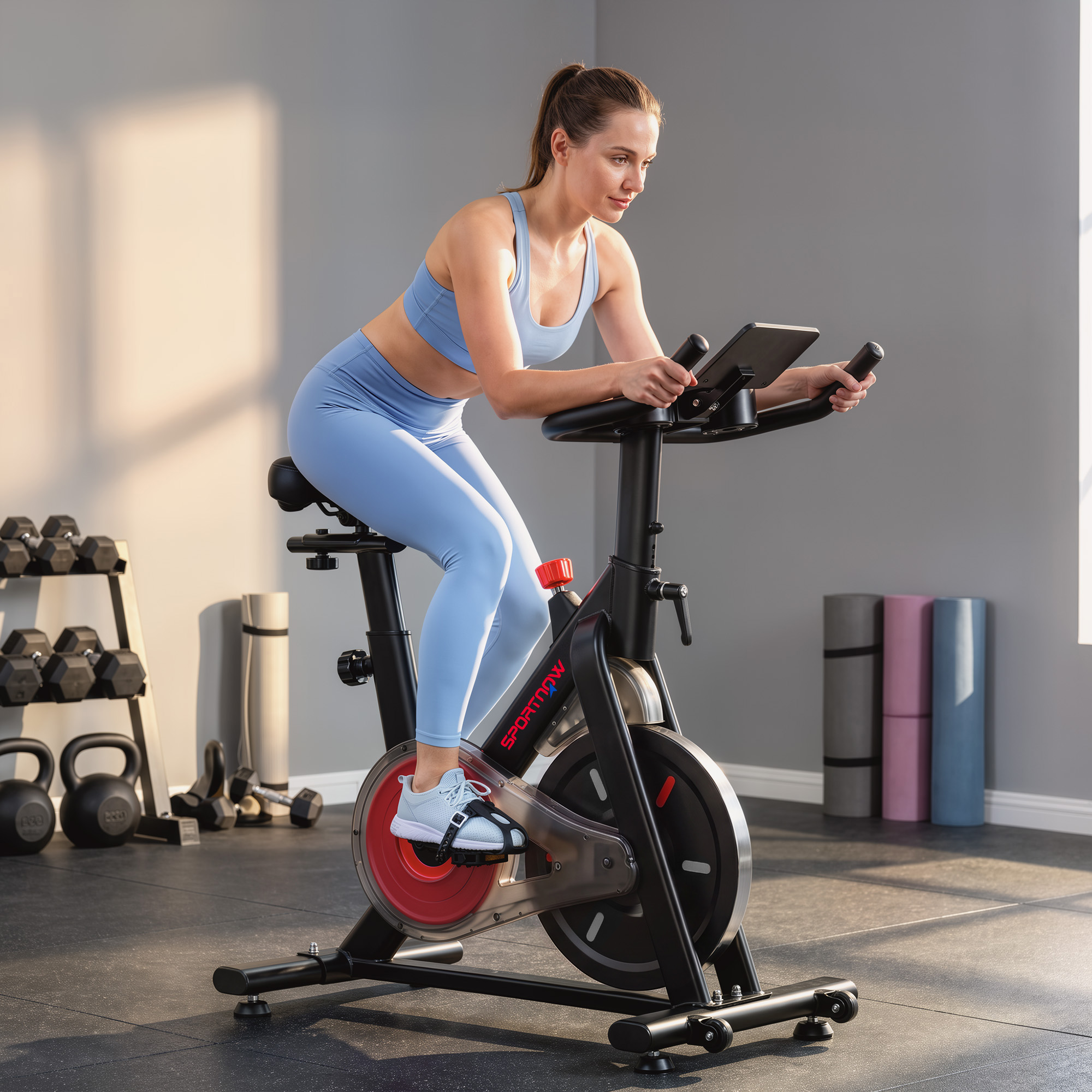 Heimtrainer Fahrrad Höhenverstellbar Hometrainer mit Magnetwiderstand APP verstellbarem Sitz LCD-Monitor Handyhalter