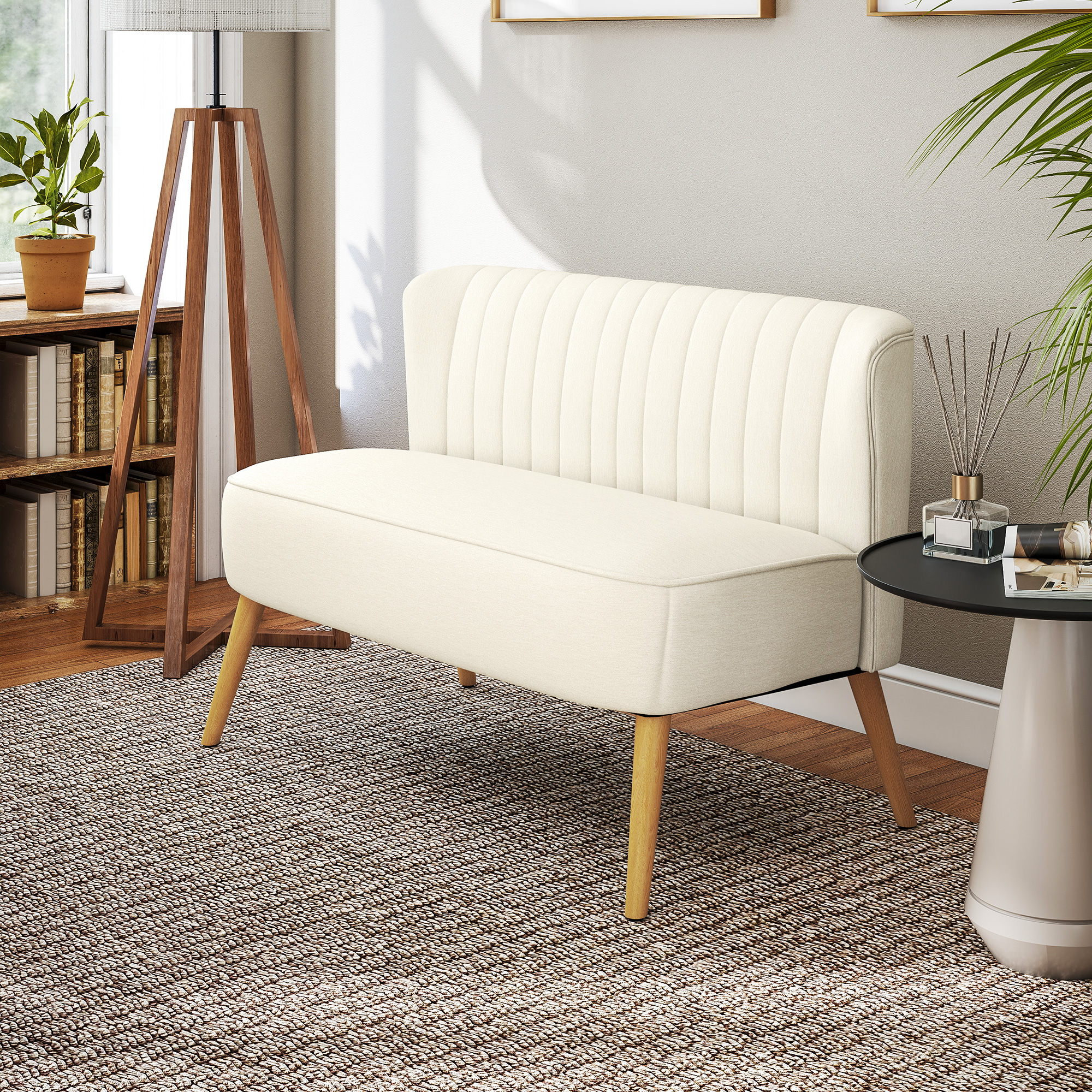 2-Sitzer Sofa, weiche Polsterung, pflegeleichter Bezug, bis 220 kg, 117 x 56,5 x 77 cm, Cremeweiß