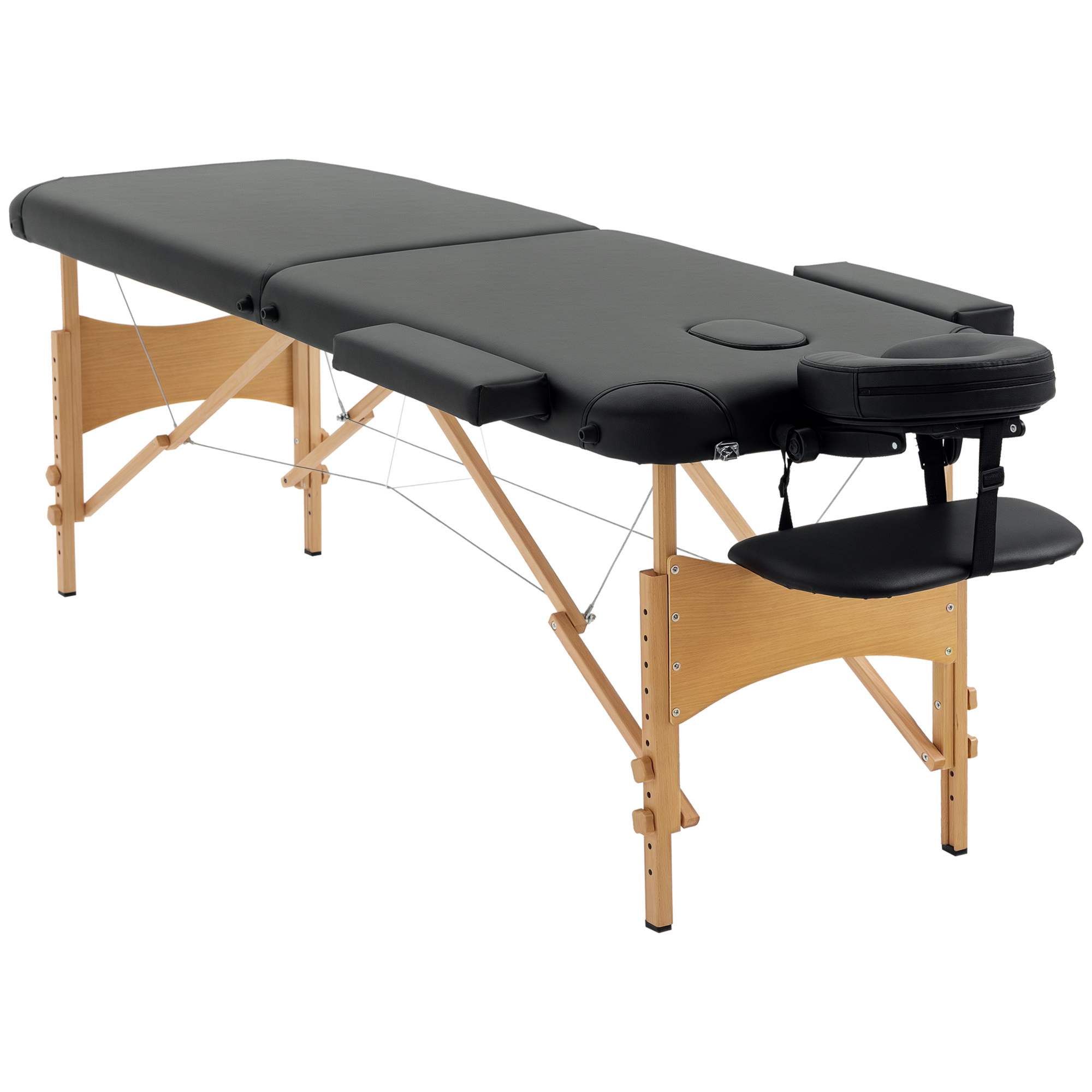 Massagetisch, klappbare Massageliege, höhenverstellbare Massagebank für Spa, Salon, Kunstleder, Holz, Schwarz