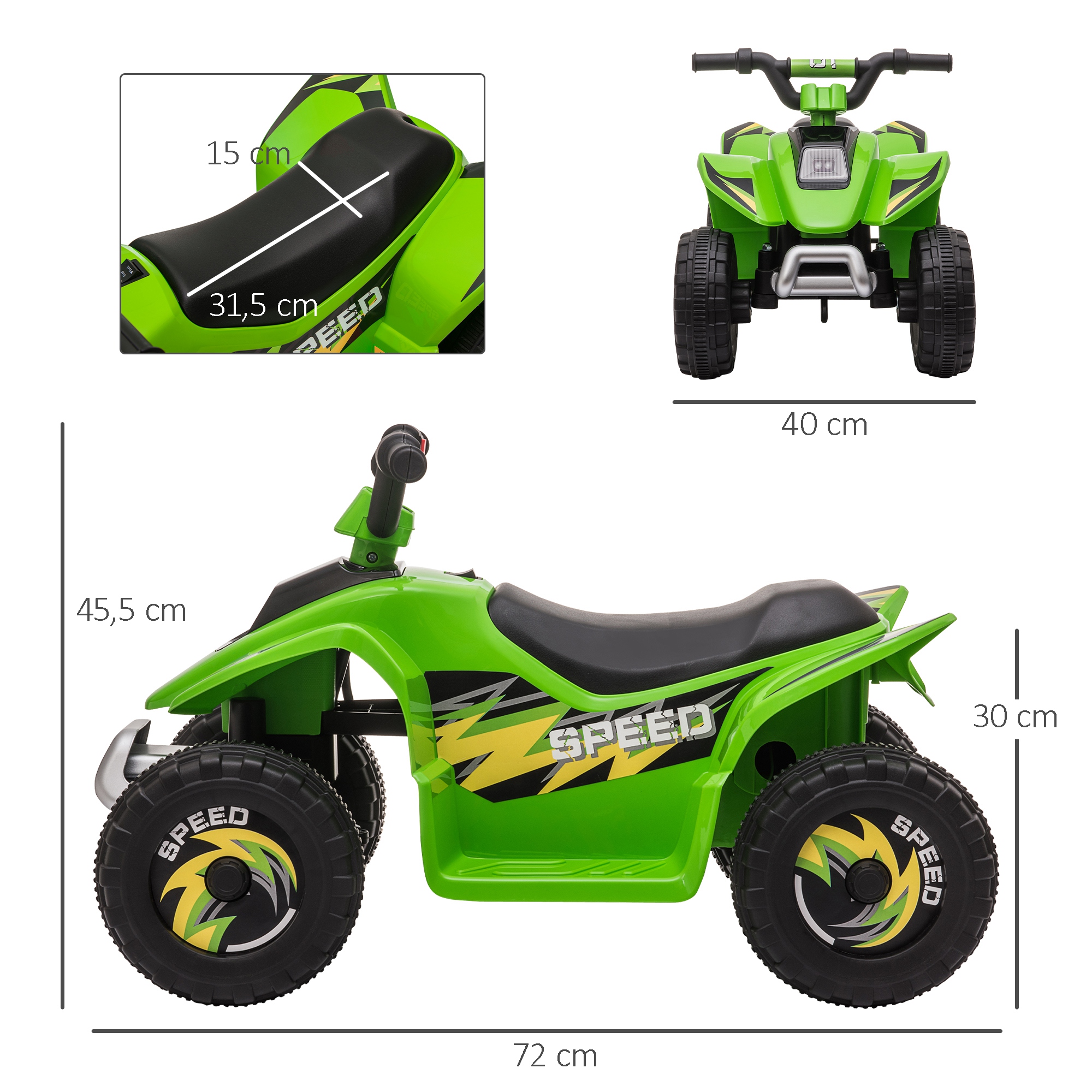 Kinder Quad Elektro 6V Kinderquad mit Vorwärts-, Rückwärtsfunktion für Kinder 1,5-3 Jahre bis 20 kg Grün