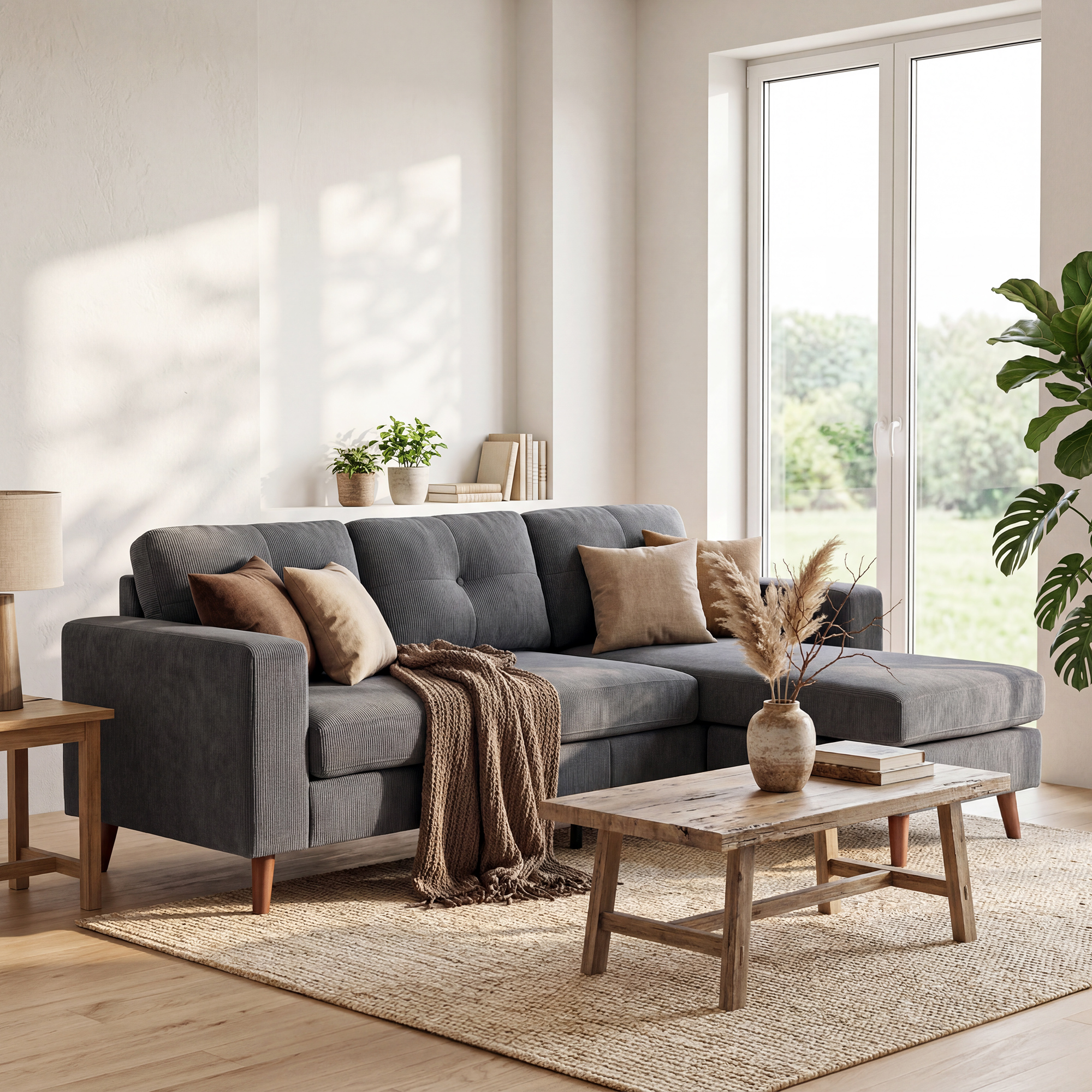Ecksofa 192 cm L-Form 3-Sitzer Sofa mit umkehrbarer Chaiselongue, Cord-Optik, für kleinen Raum, Dunkelgrau