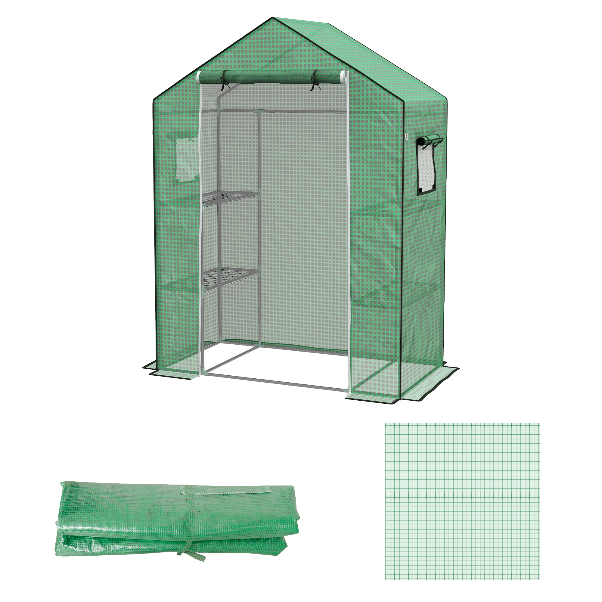 Ersatzfolie für Gewächshaus, Ersatzabdeckung mit UV-Schutz, Rolltür, Seitenfenster, 140 x 73 x 190 cm, Grün Ersatzfolie für Gewächshaus, Ersatzabdeckung mit UV-Schutz, Rolltür, Seitenfenster, 140 x 73 x 190 cm, Grün