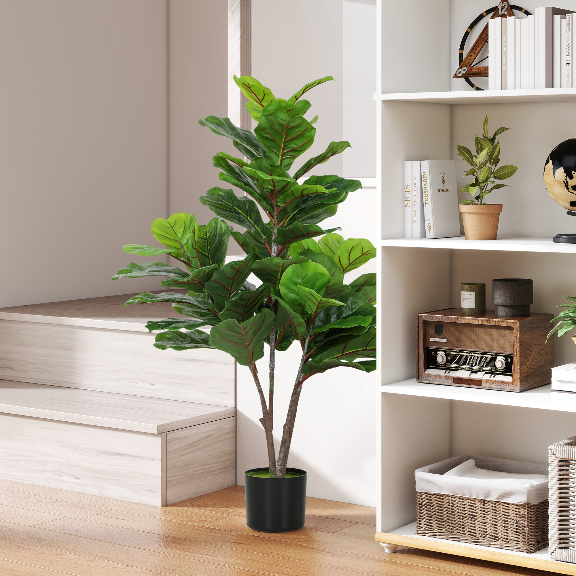 Künstliche Geigen-Feigenbaum 110cm Kunstpflanze, Plastik Künstliche Pflanzen im Topf, Dekoration Geschenk