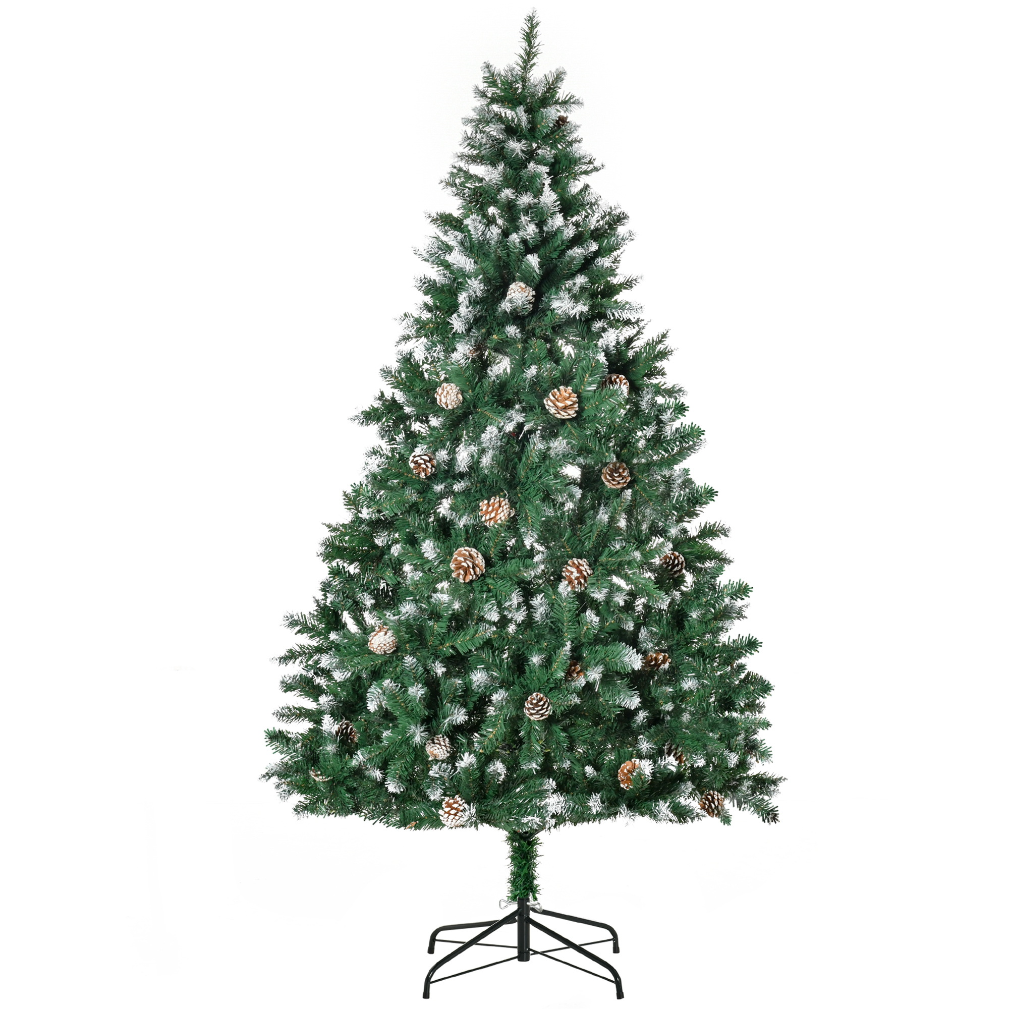 Künstlicher Weihnachtsbaum 180 cm Kieferbaum künstlich mit 59 Zapfen, Schnee, 1111 Spitzen für drinnen Künstlicher Weihnachtsbaum 180 cm Kieferbaum künstlich mit 59 Zapfen, Schnee, 1111 Spitzen für drinnen