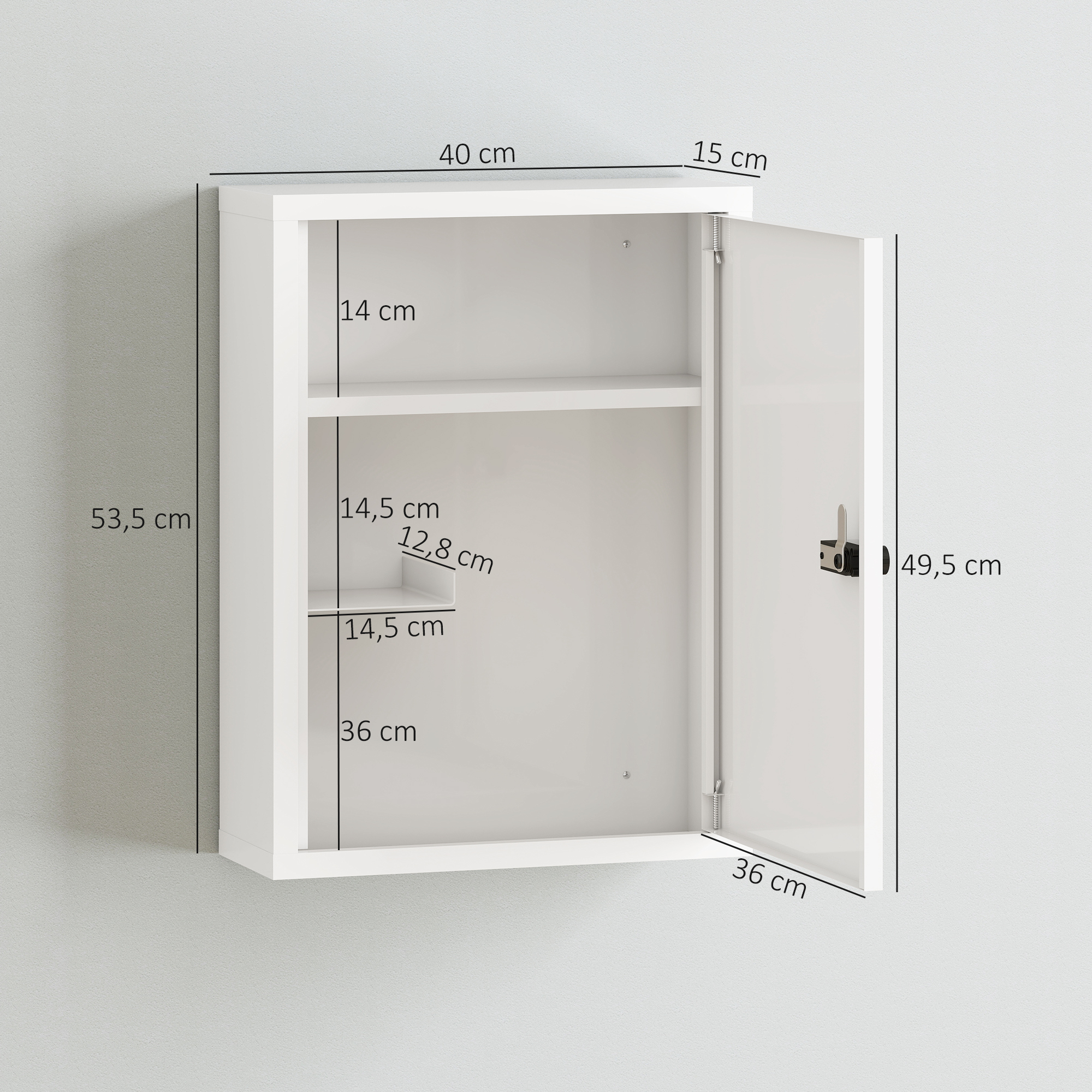 Medizinschrank zur Wandmontage, Badezimmerschrank mit Zahlenschloss, Tür und Ablagefächern, Weiß