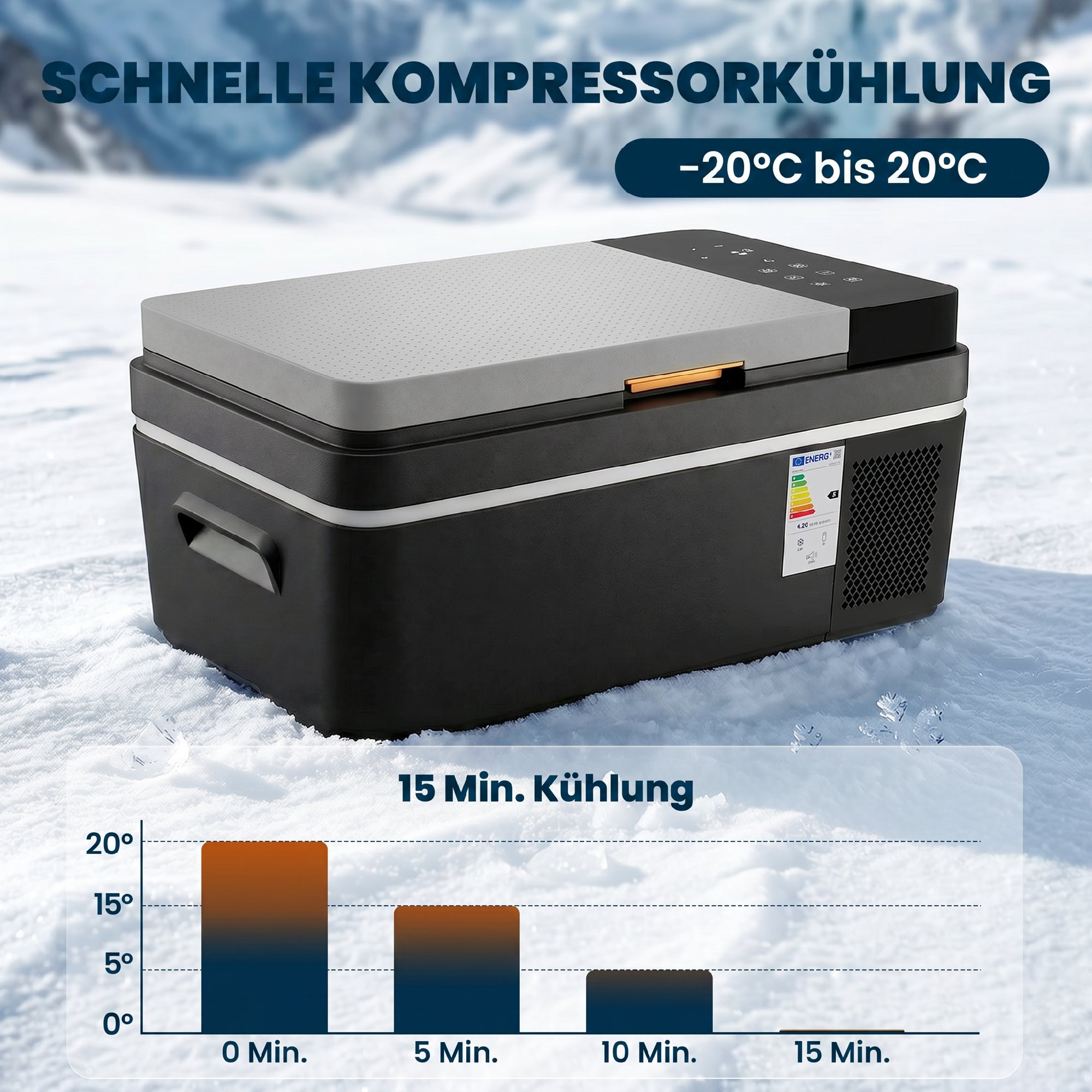 Kompressor Kühlbox 20L -20℃-20℃ Elektrische Kühlbox mit APP-Steuerung LED-Leuchten USB Anschluss Batterieschutz
