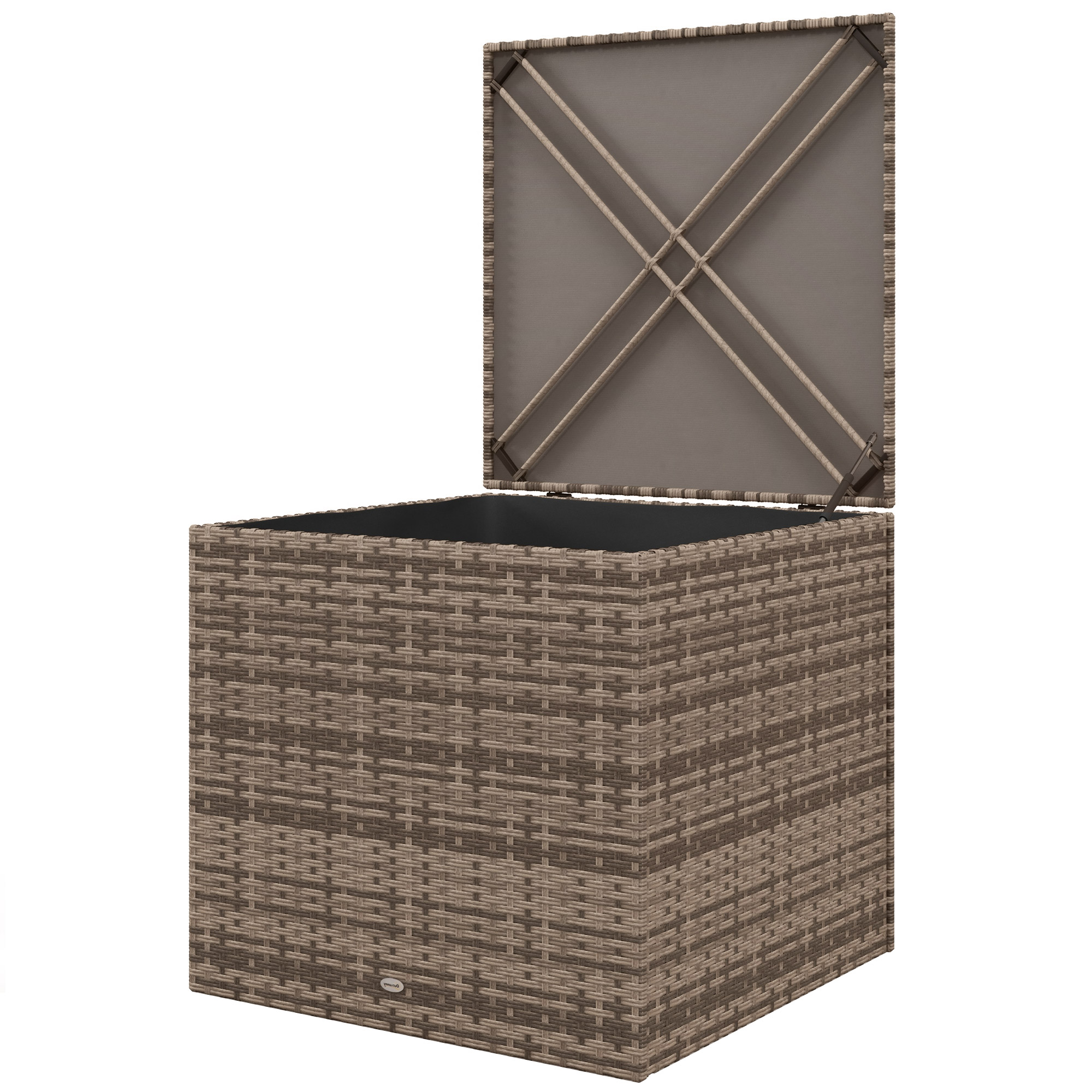 Polyrattan Auflagenbox, Stoff-Innenauskleidung, leichtes Öffnen/Schließen, Metallrahmen, 75B x 75T x 70H cm, Schwarz Polyrattan Auflagenbox, Stoff-Innenauskleidung, leichtes Öffnen/Schließen, Metallrahmen, 75B x 75T x 70H cm, Schwarz