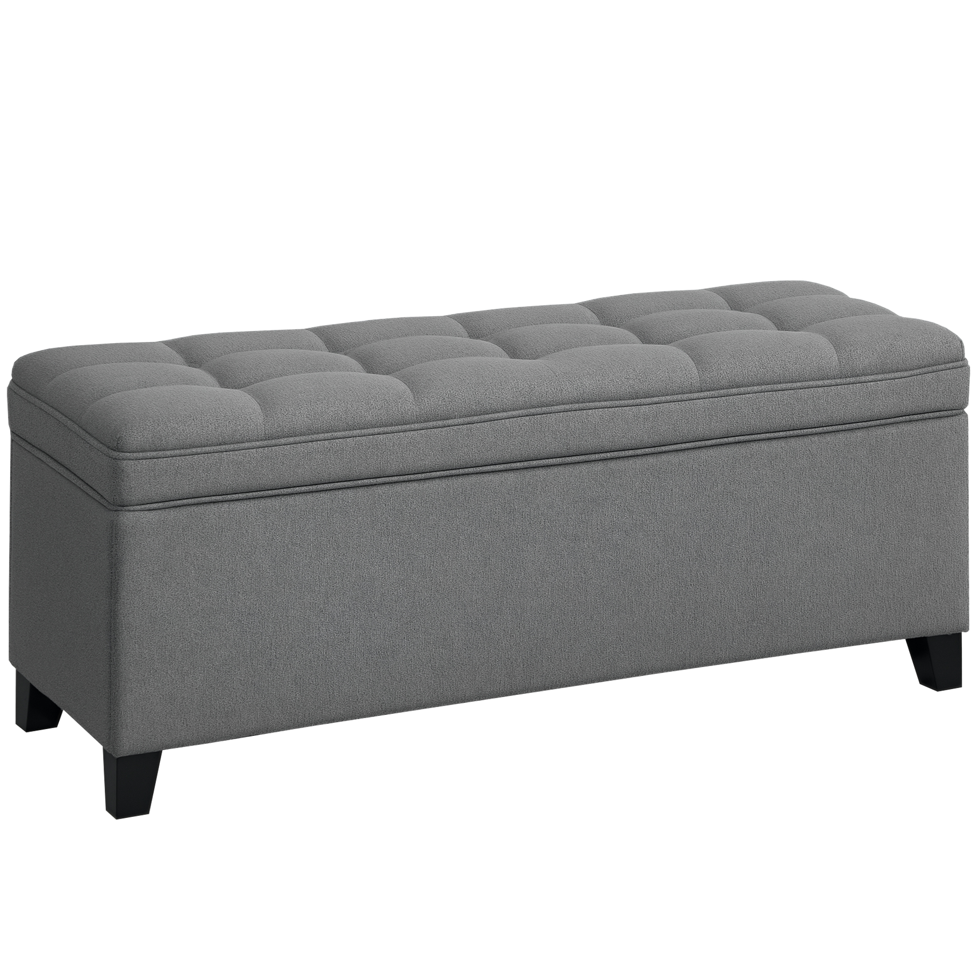 Sitzbank mit Stauraum, Polsterbank 120x40x48 cm mit Sicherheits-Scharniern, Leinenoptik, Dunkelgrau