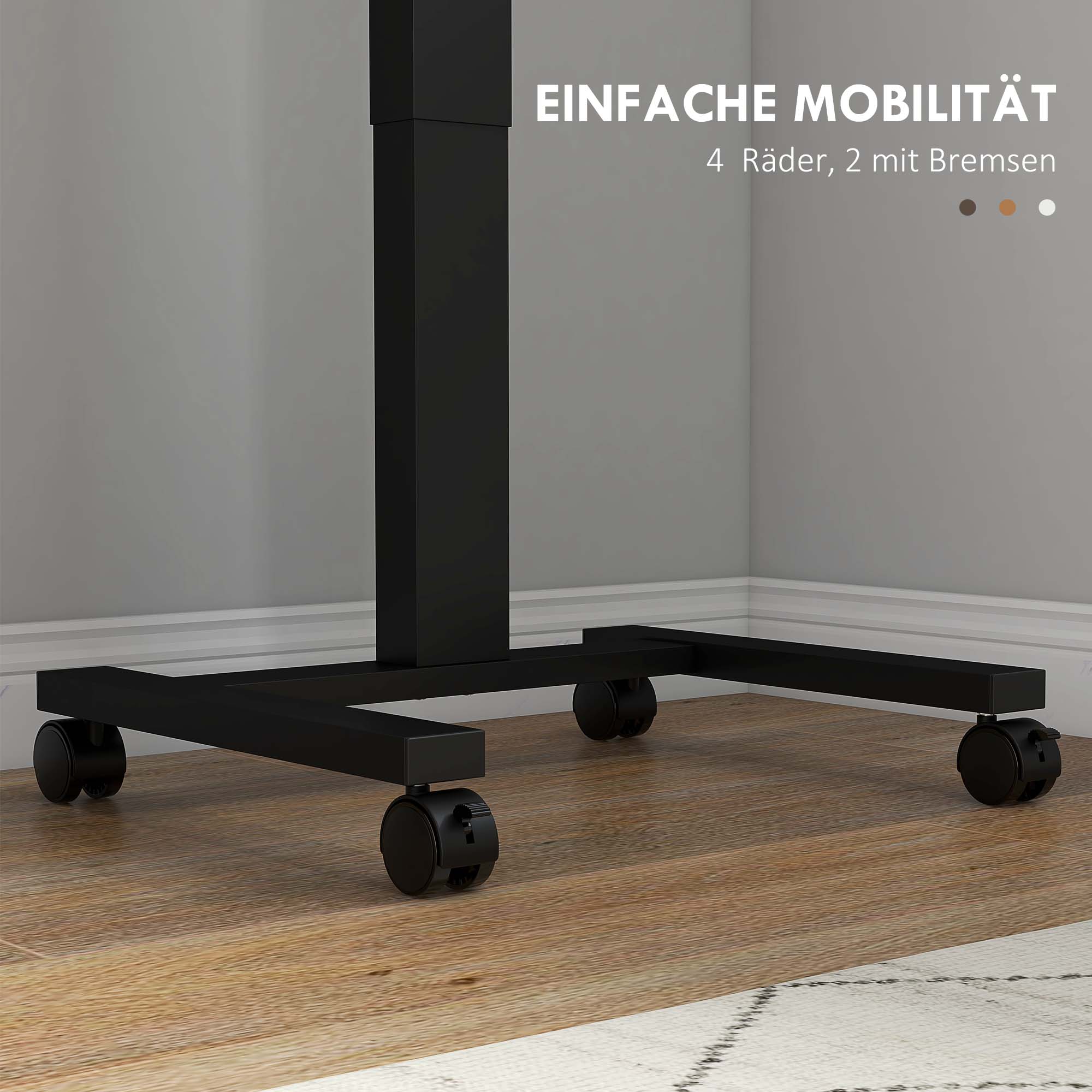 Stehpult Stehtisch, Laptoptisch, höhenverstellbar, 4 Rollen, 65 cm x 48 cm x 108 cm, Braun + Schwarz