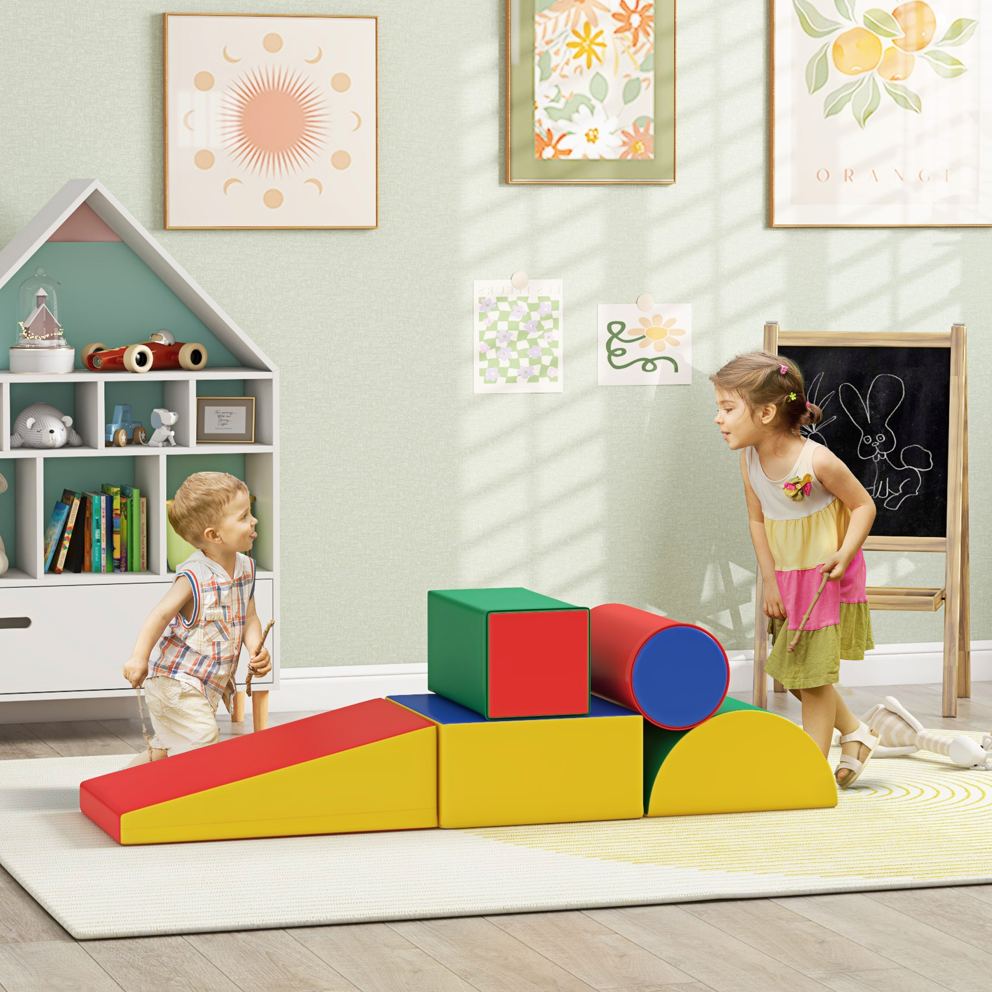 Softbausteine, Kletter- und Krabbelspielzeug, Kunstleder, EPE-Schaumstoff, Mehrfarbig, Verschiedene Formen