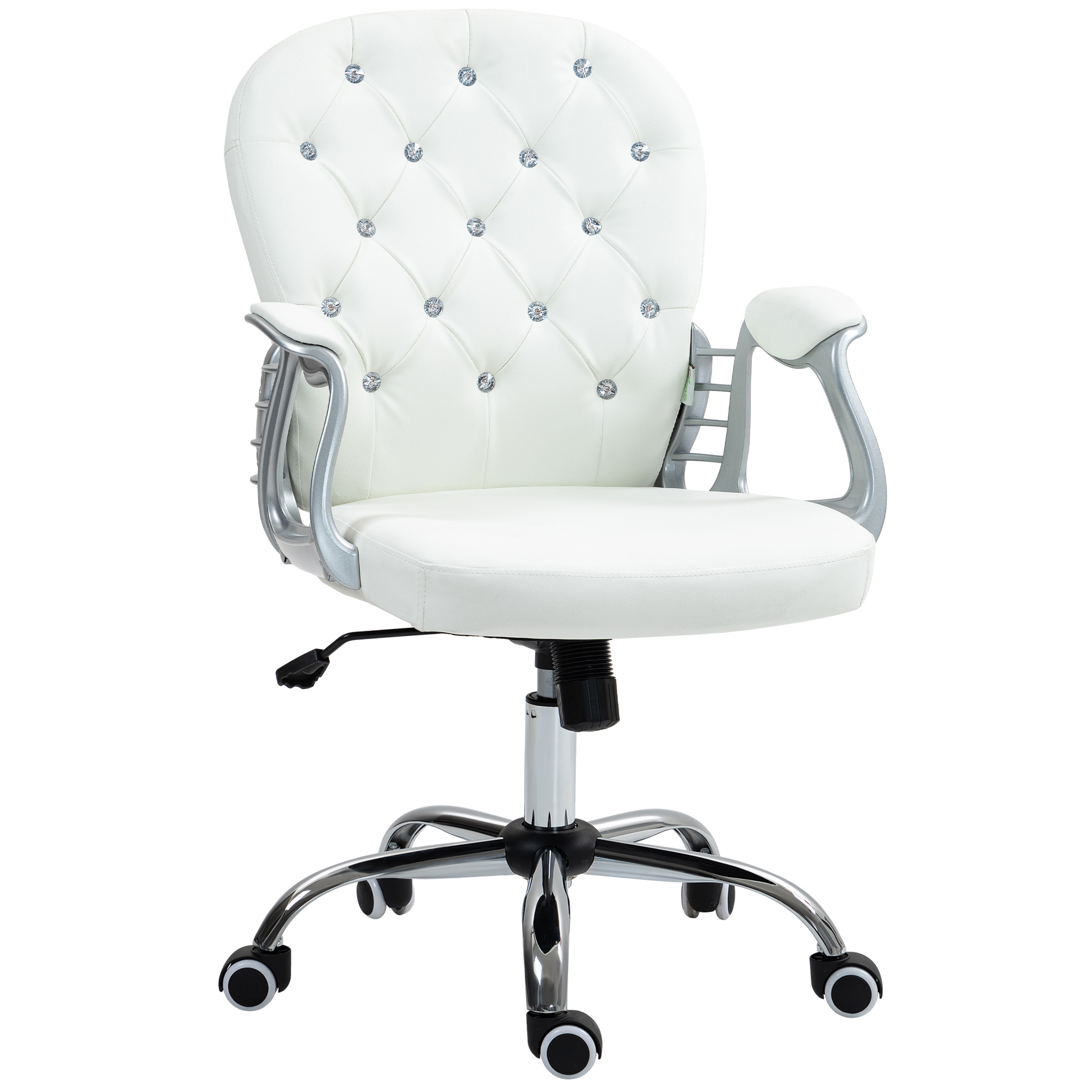 Bürostuhl, Ergonomisch Schreibtischstuhl mit Armlehne, Gepolsterter Rückenlehne Weiß