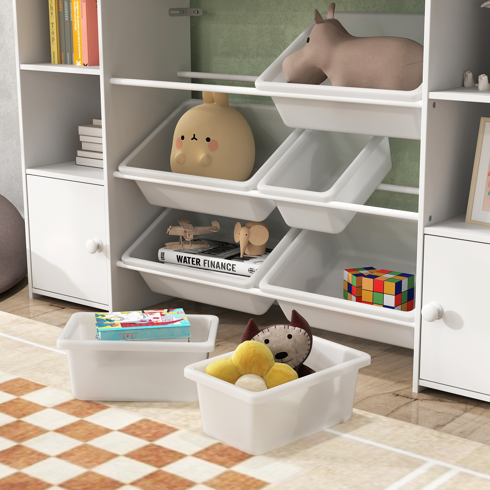 Kinder-Aufbewahrungsregal, Regal für Spielzeug und Bücher, zum übersichtlichen Aufräumen, 8 herausnehmbare Boxen, Weiß