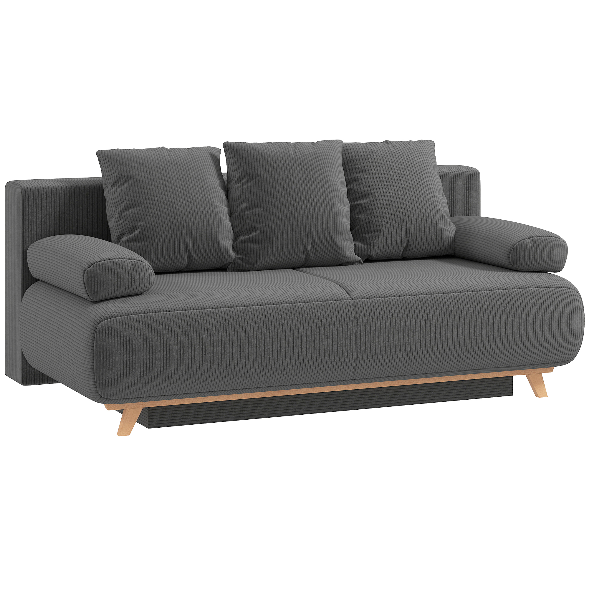 Schlafsofa mit verstellbarer Rückenlehne, Bettfunktion, verstecktem Stauraum und Cordbezug, Grau