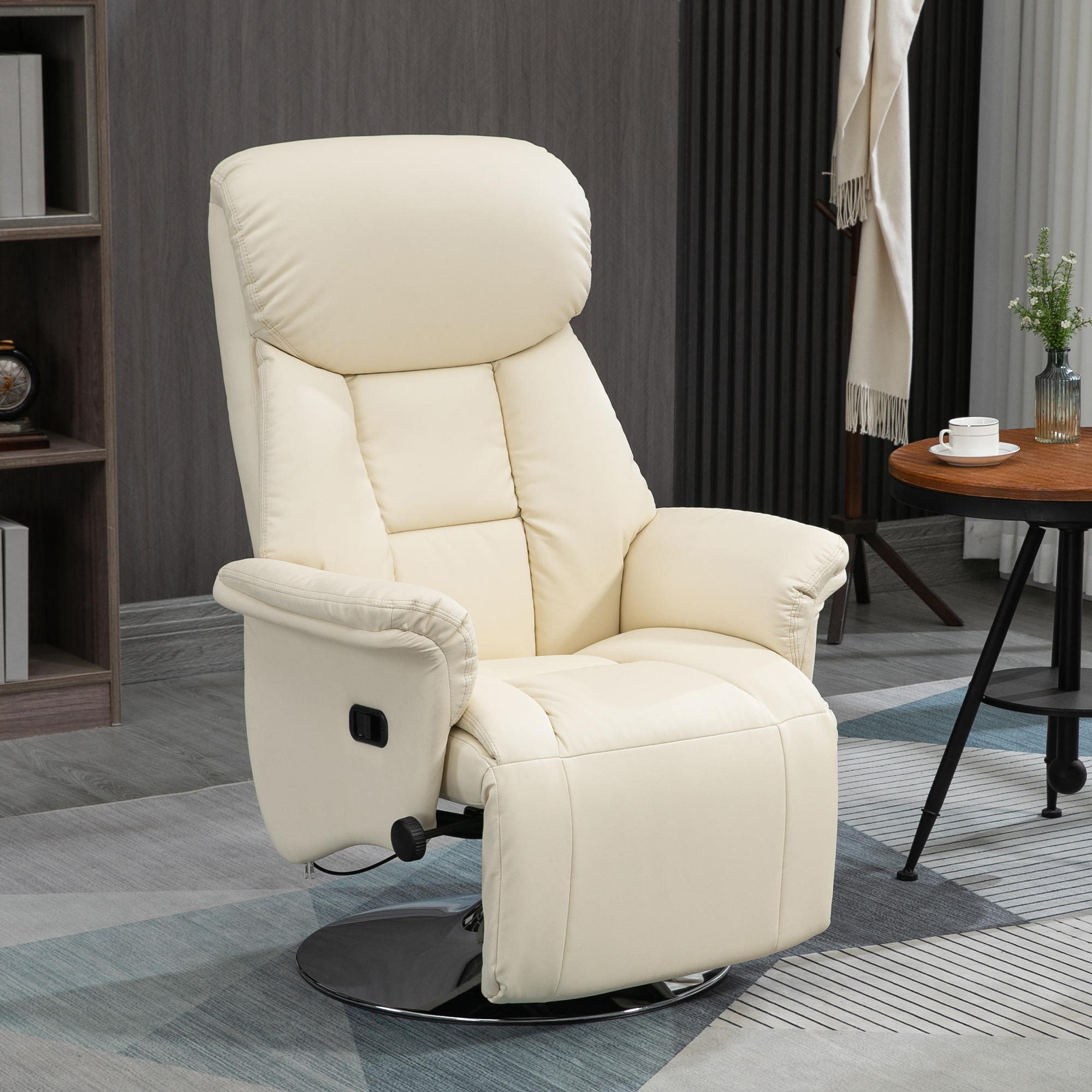 Relaxsessel, Liegefunktion, Lederoptik, Fußstütze, bis 150 kg, 78 x 80 x 109 cm, Creme