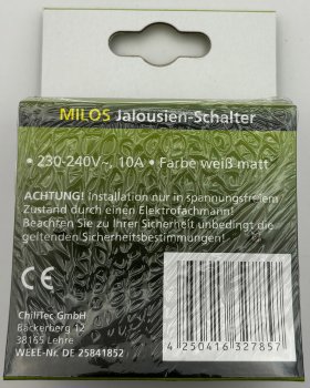 MILOS Jalousien-Steuerung Hoch/Runter / Taster, inkl. Rahmen, UP, weiß matt