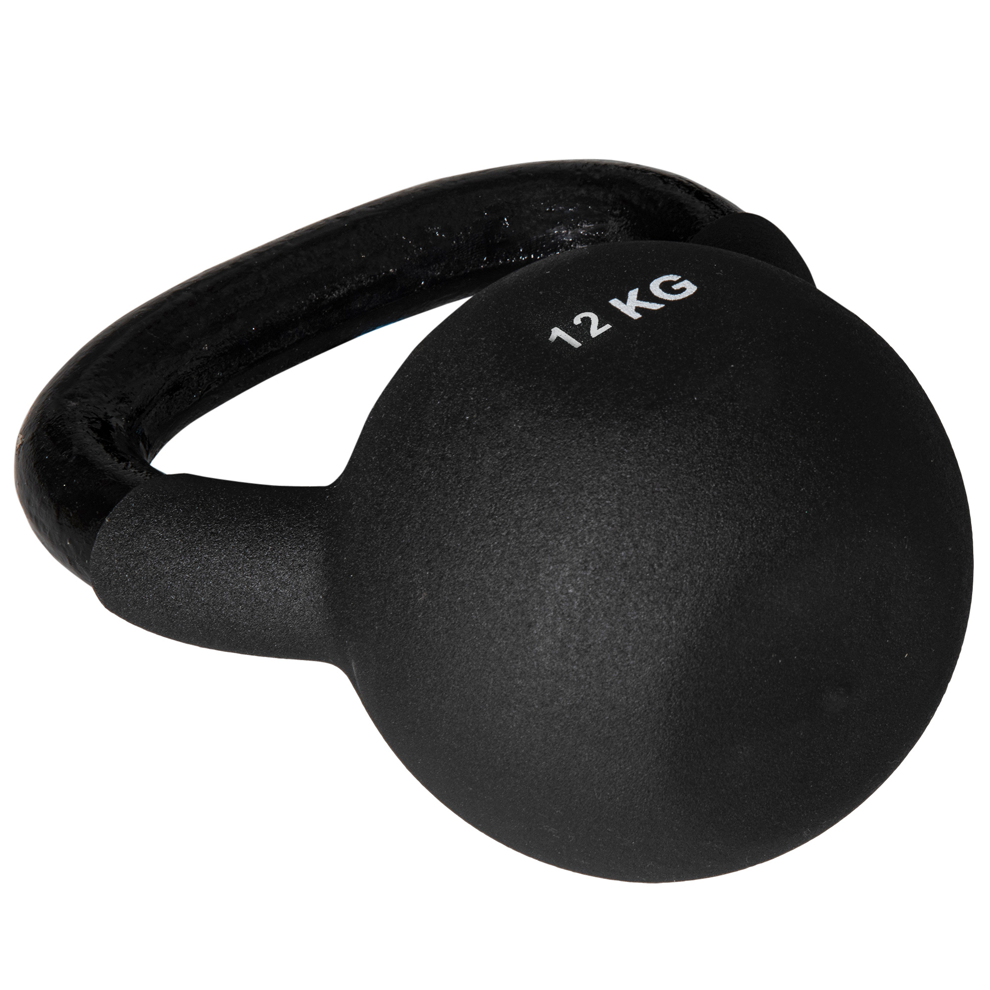 Kettlebell, Kugelhantel, 12 kg, mit Kunststoffummantelung, Stahl, schwarz 20 x 13 x 22cm