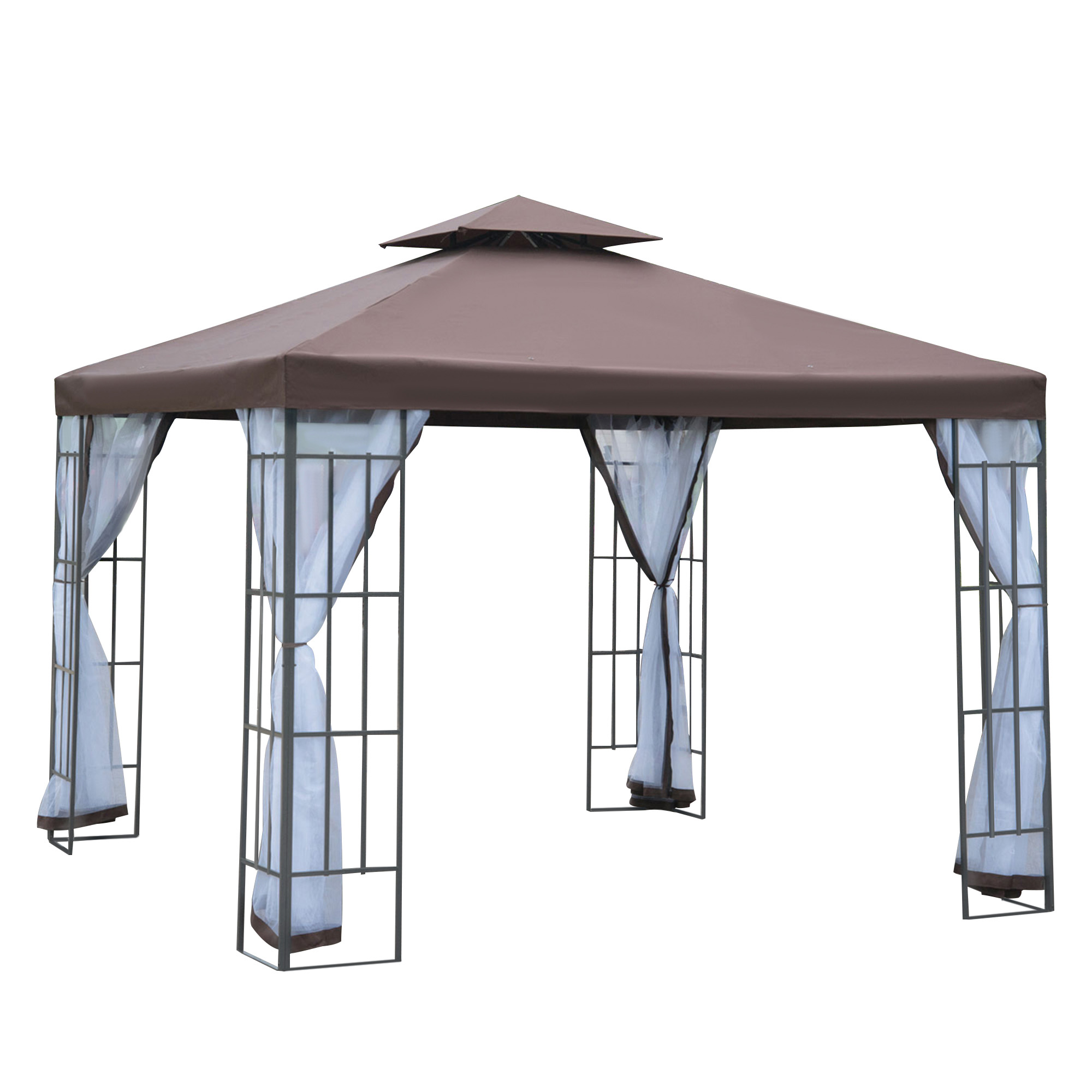 Pavillon Gartenpavillon mit Moskitonetze Seitenwände, Partyzelt mit Doppeldach, Gartenzelt Festzelt 2,97x2,97m