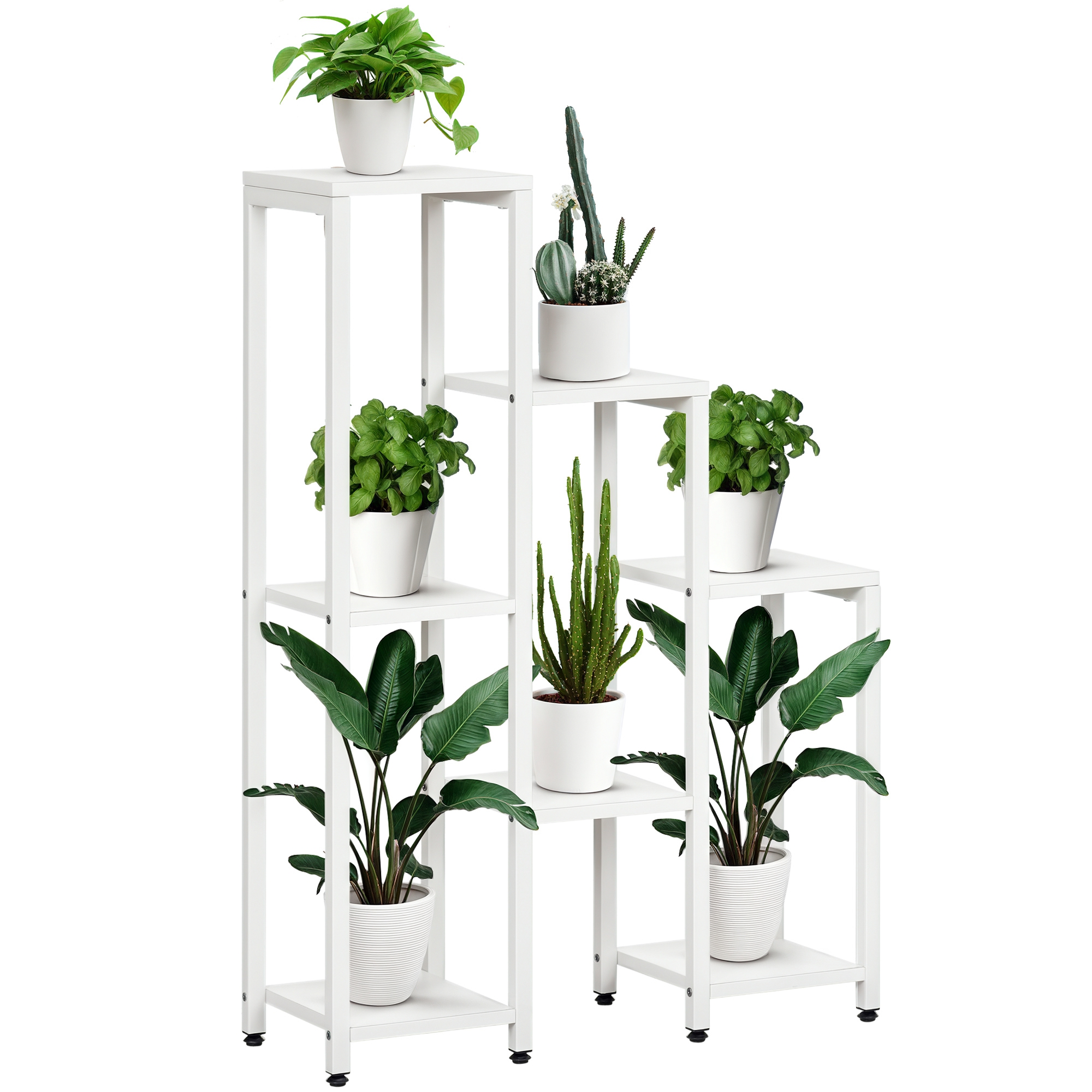 Blumenständer, Pflanzenständer, 7 Ebenen, für Innen- und Außenbereiche, Stahl, weiß, 65 x 23 x 94,5cm Blumenständer, Pflanzenständer, 7 Ebenen, für Innen- und Außenbereiche, Stahl, weiß, 65 x 23 x 94,5cm
